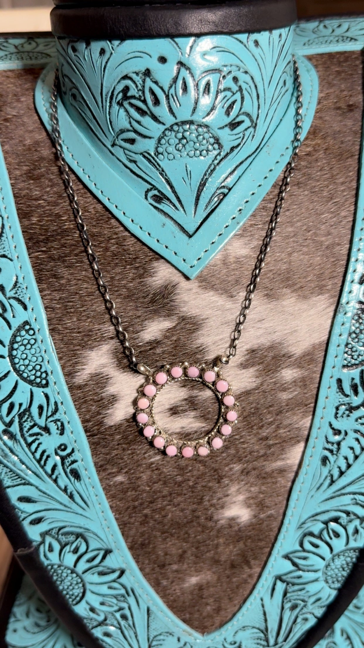 Zuni pink conch and sterling silver necklace by Phyllis Laate