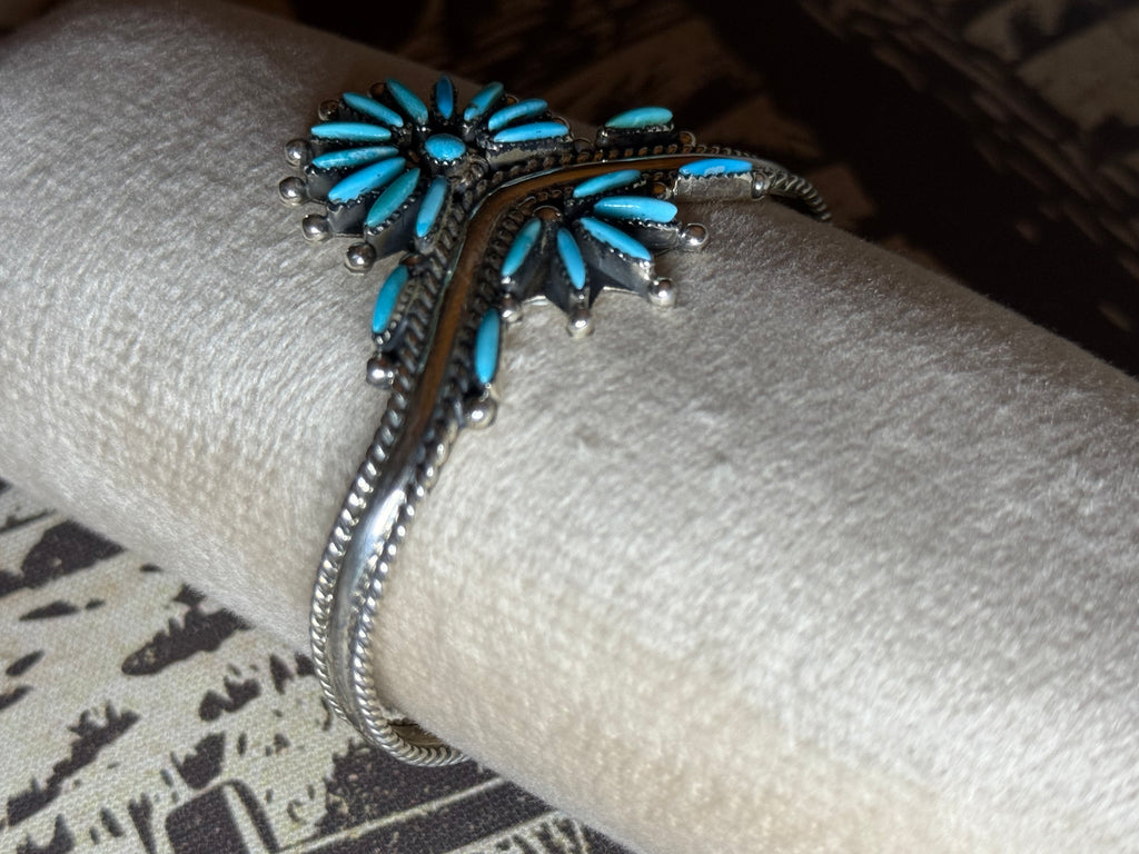 Turquoise needlepoint sterling silver sweater cuff