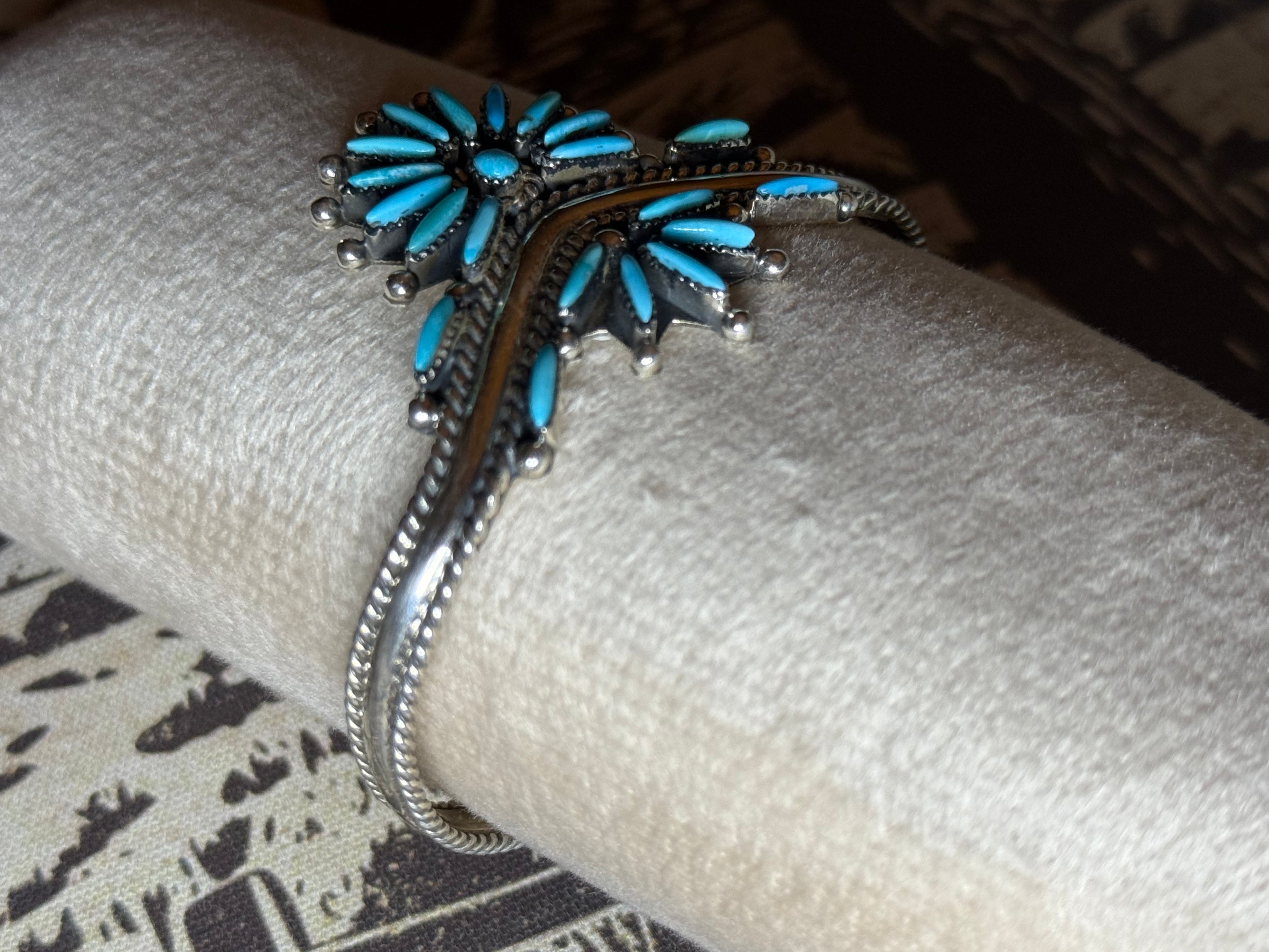 Turquoise needlepoint sterling silver sweater cuff