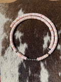 Pink conch wire choker, Native American hand strung