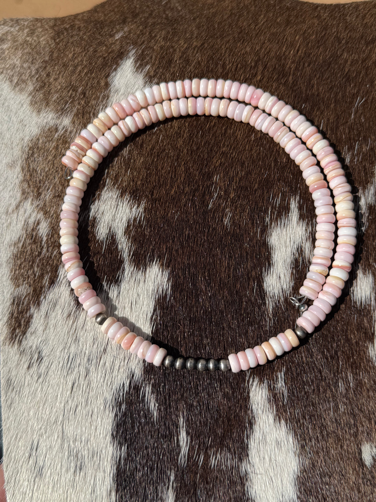 Pink conch wire choker, Native American hand strung