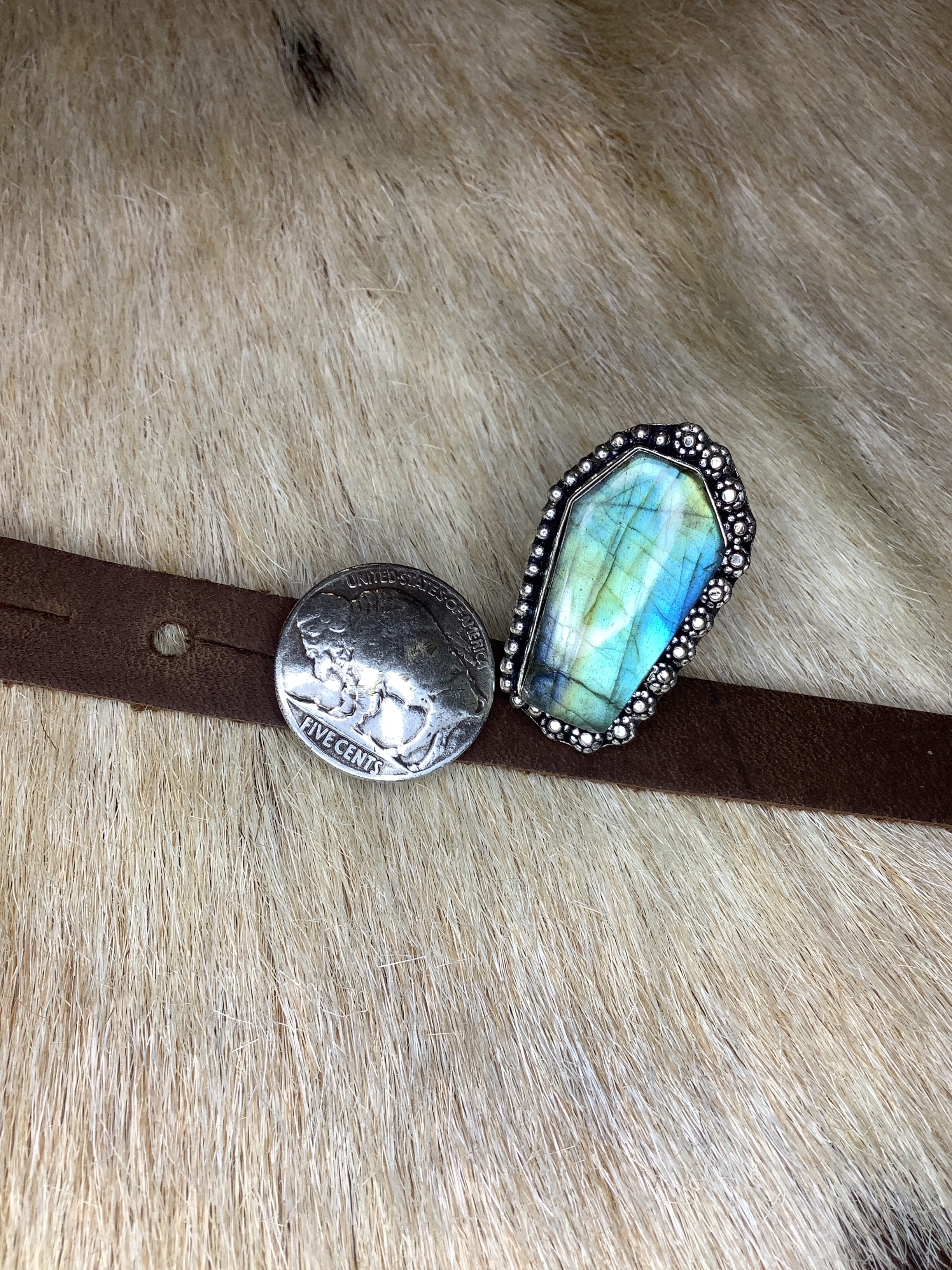 Labradorite coffin shape ring