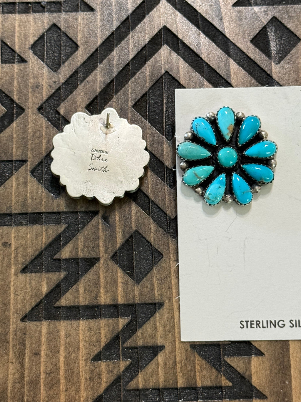 Native American Debra Smith handmade turquoise cluster earrings