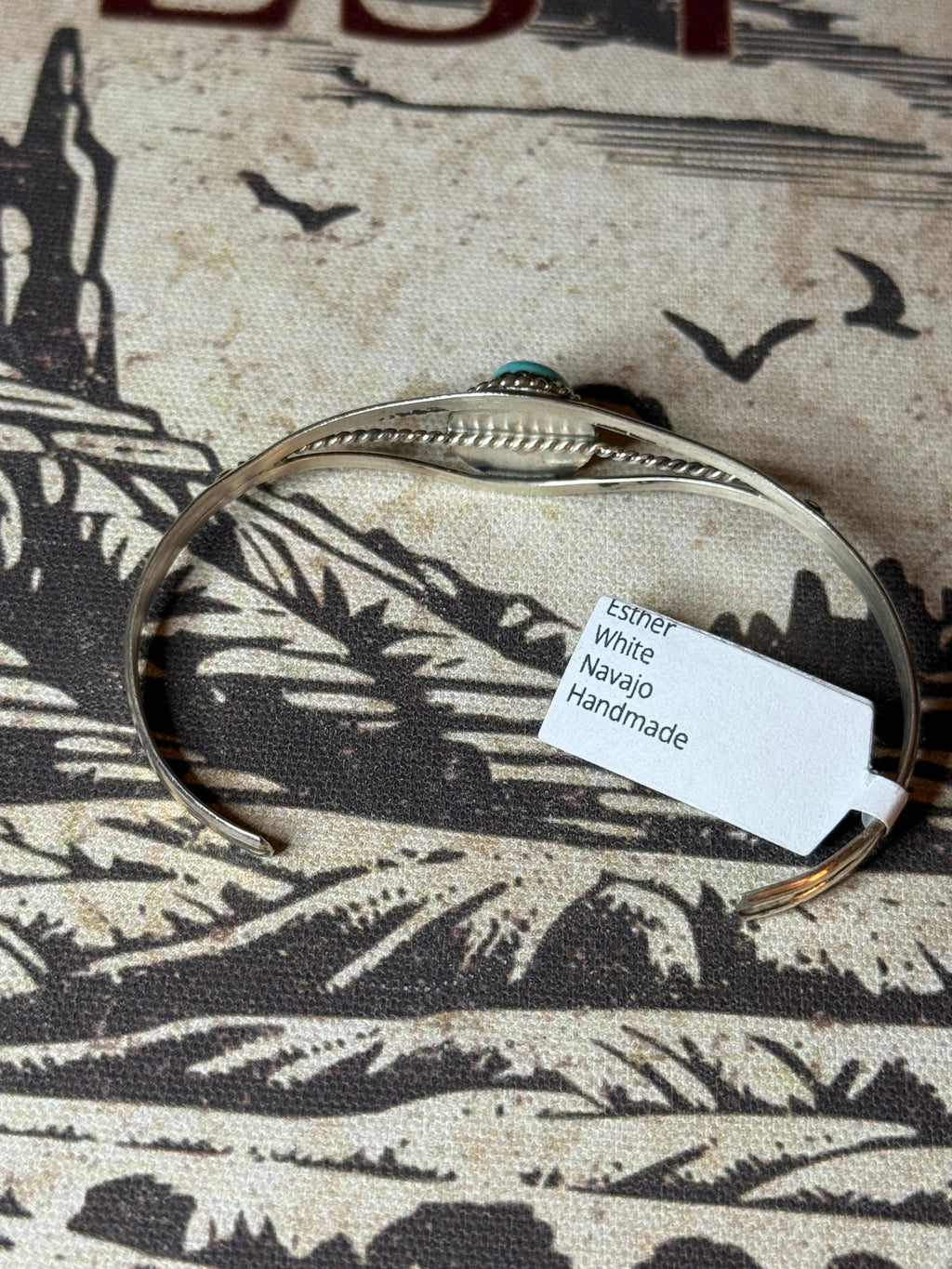 Esther White Navajo handmade turquoise cuff