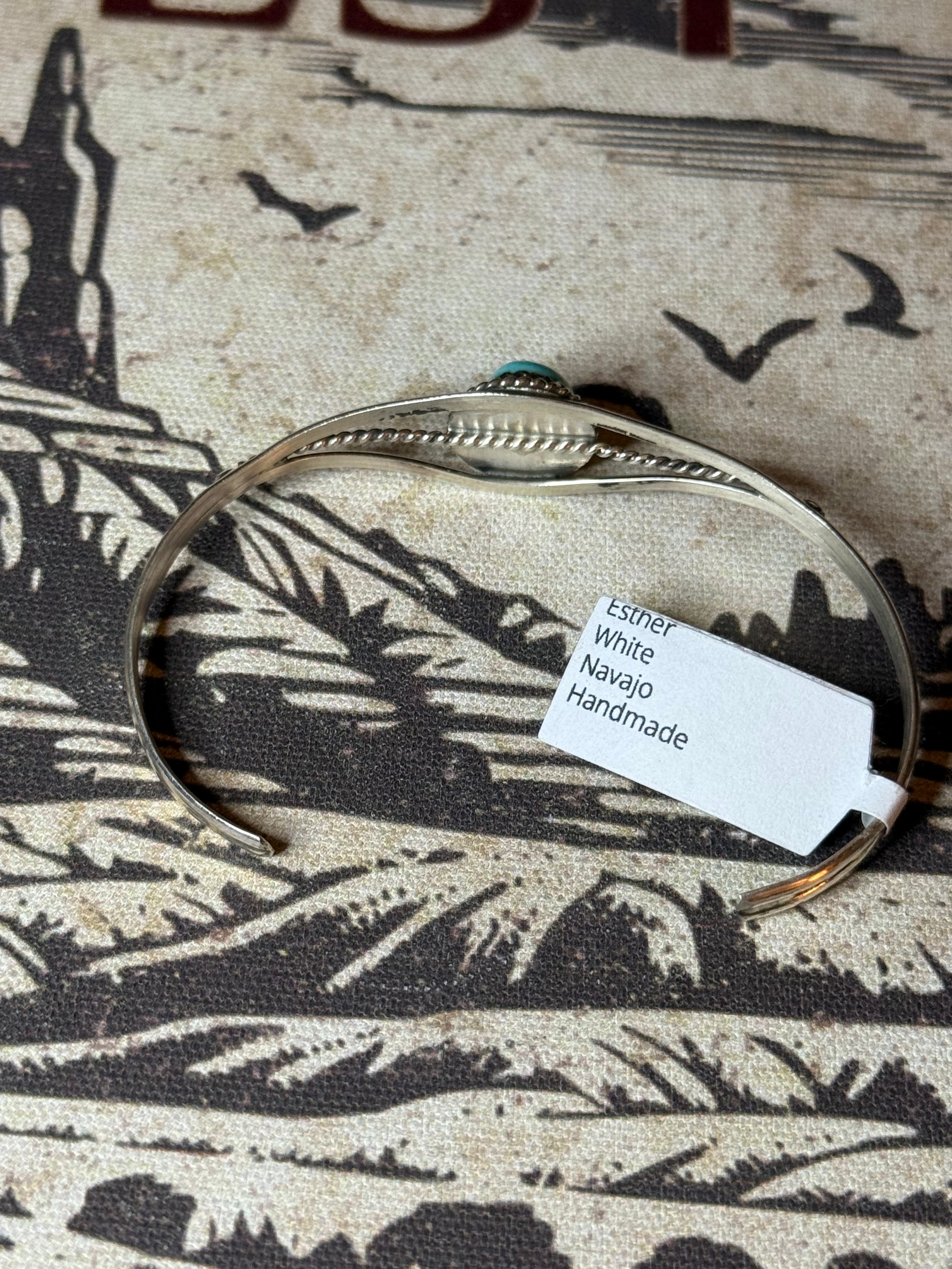 Esther White Navajo handmade turquoise cuff