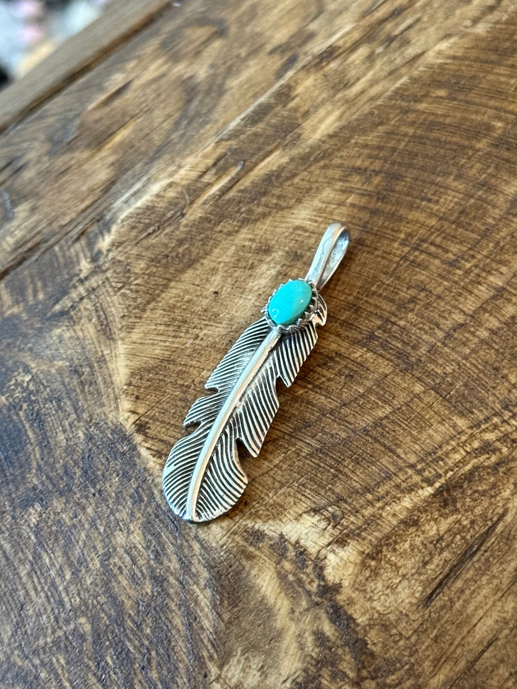 Turquoise feather pendant