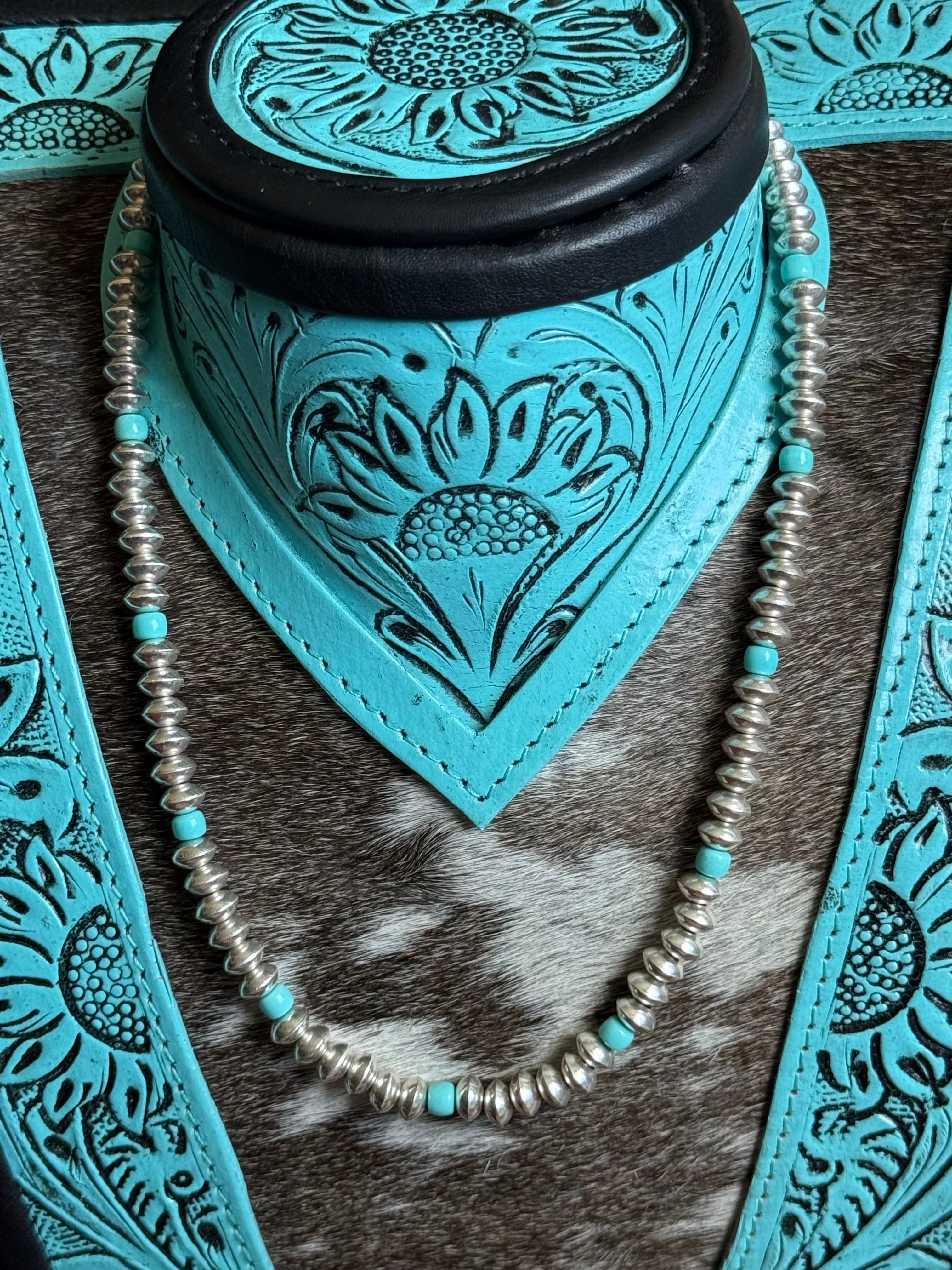 18” Native Crystal Haley 7 mm handmade Navajo pearls with turquoise necklace