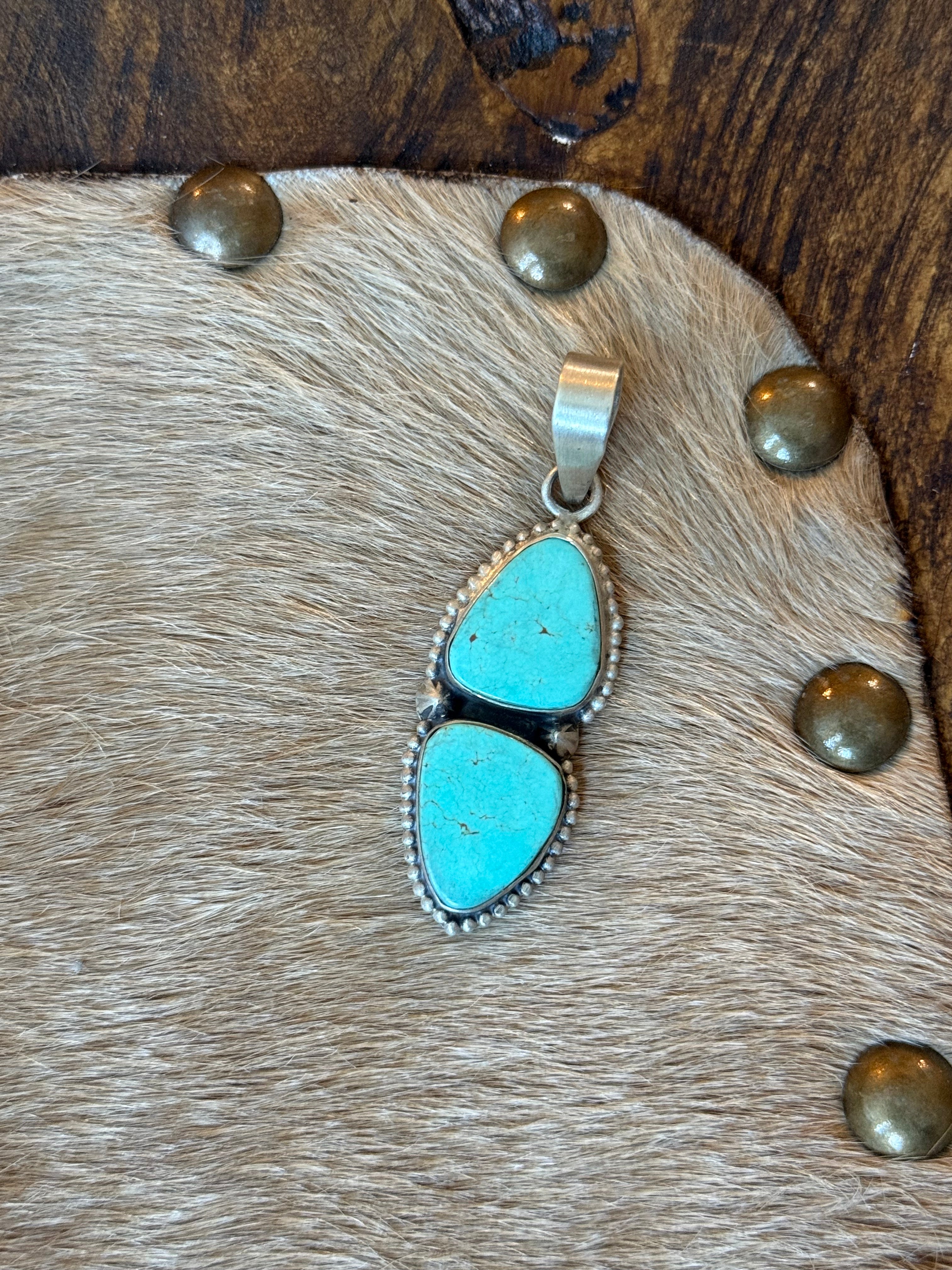 Kingman turquoise two stone pendant