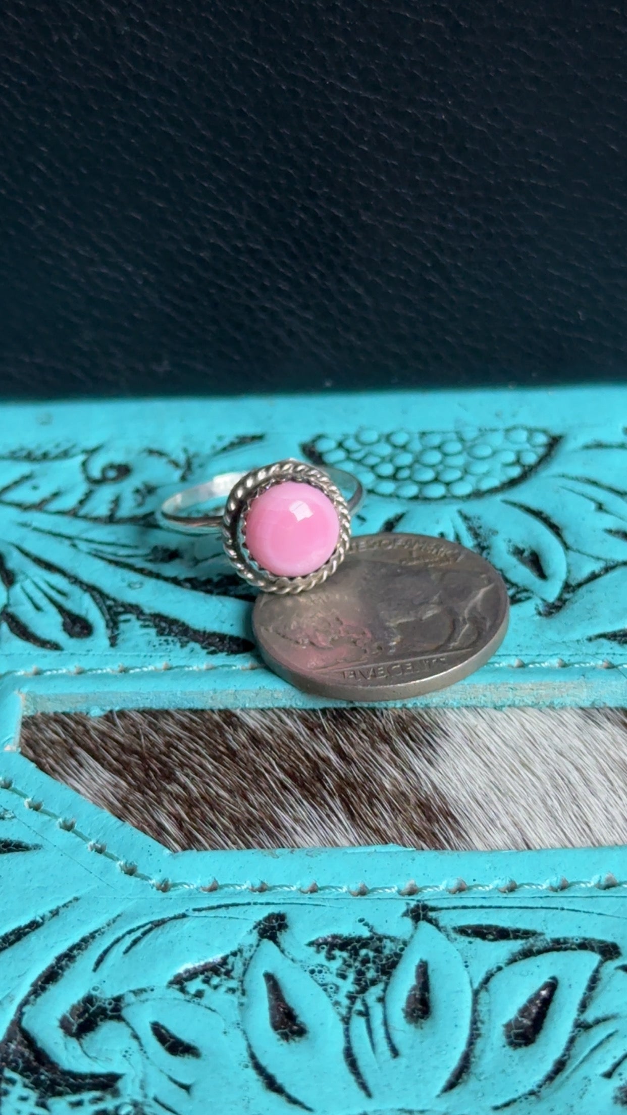 Native made pink conch ring
