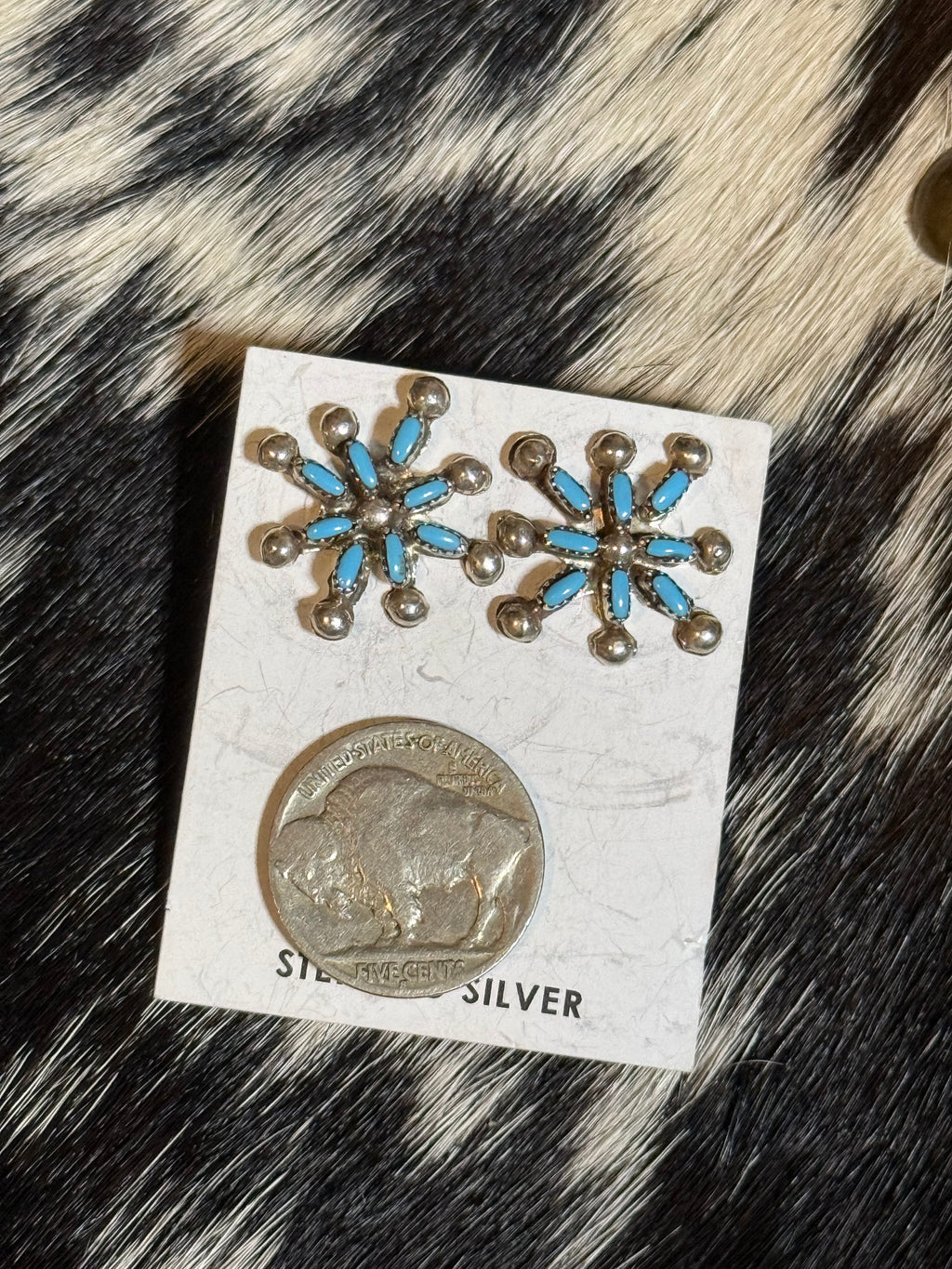 Signed Zuni turquoise needlepoint studs
