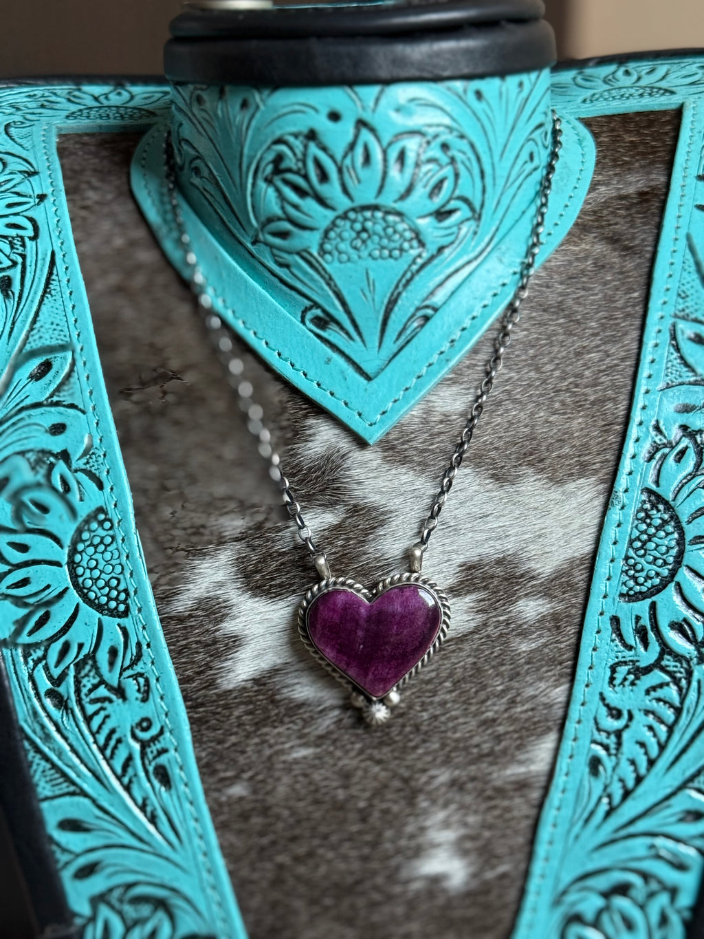 Native purple spiny heart necklace