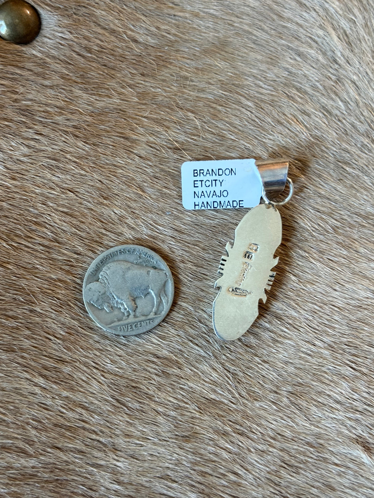 Native Brandon Etcity turquoise inlay pendant