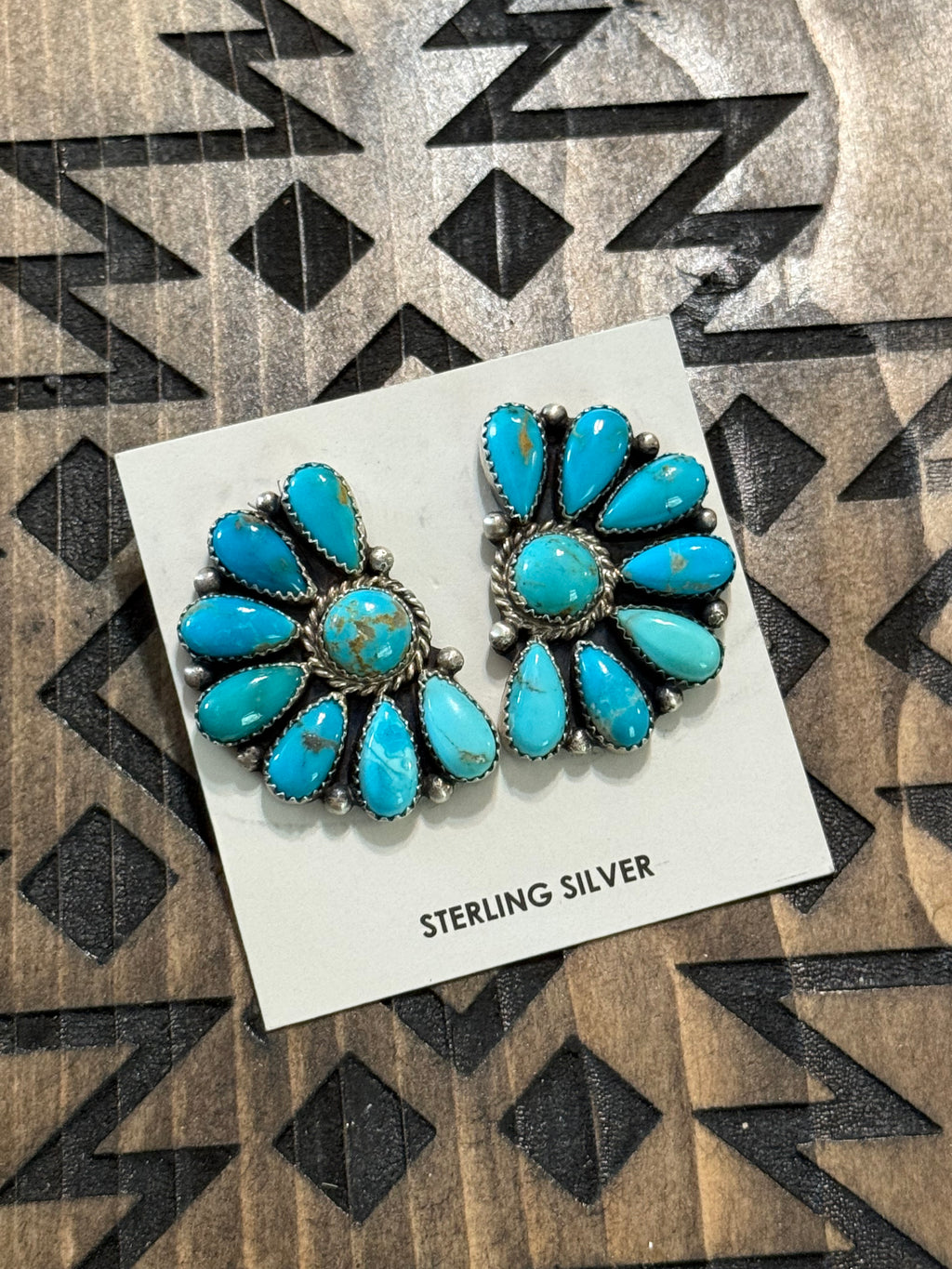 Navajo Effie Garfield turquoise half cluster earrings