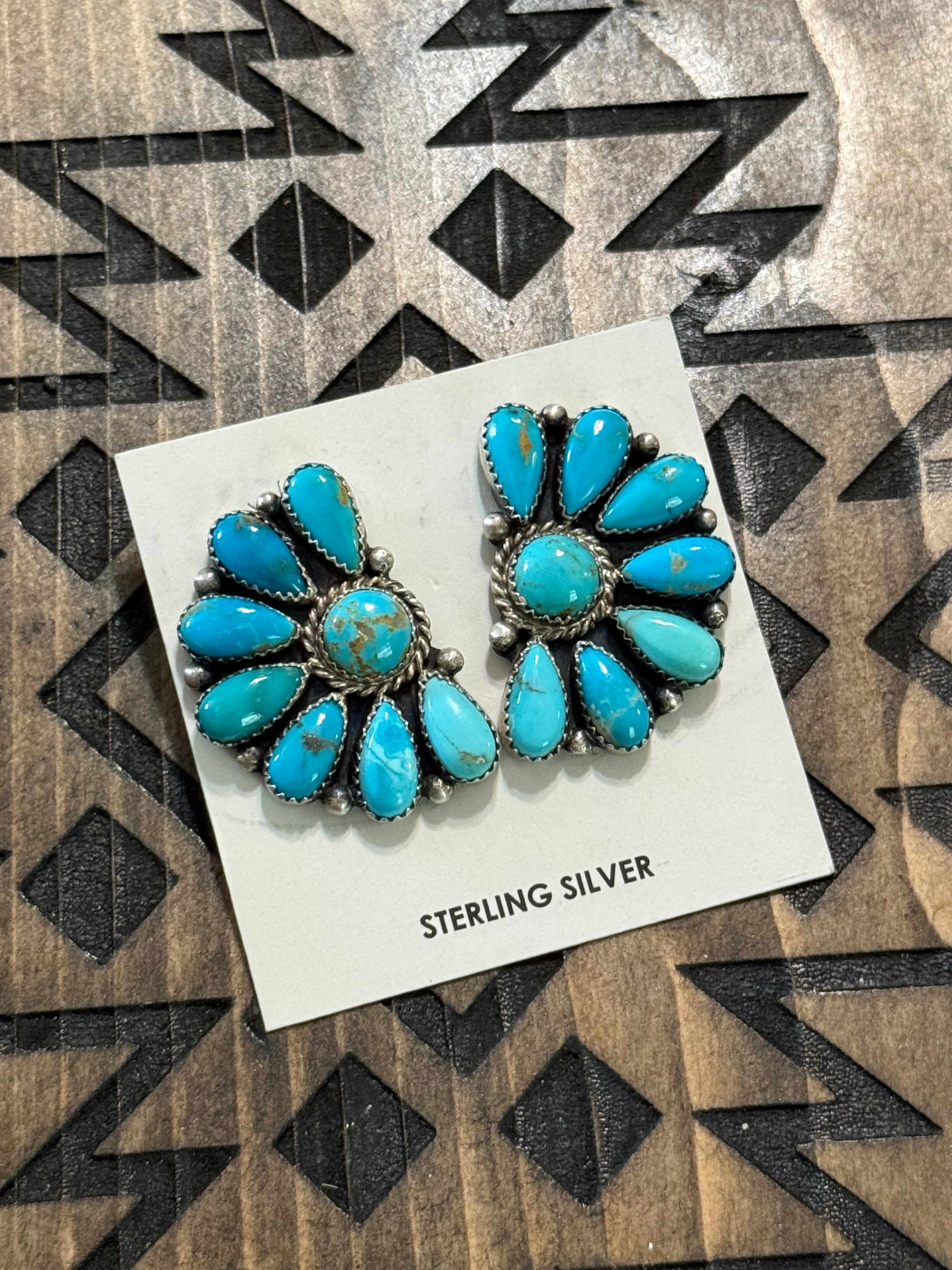 Navajo Effie Garfield turquoise half cluster earrings