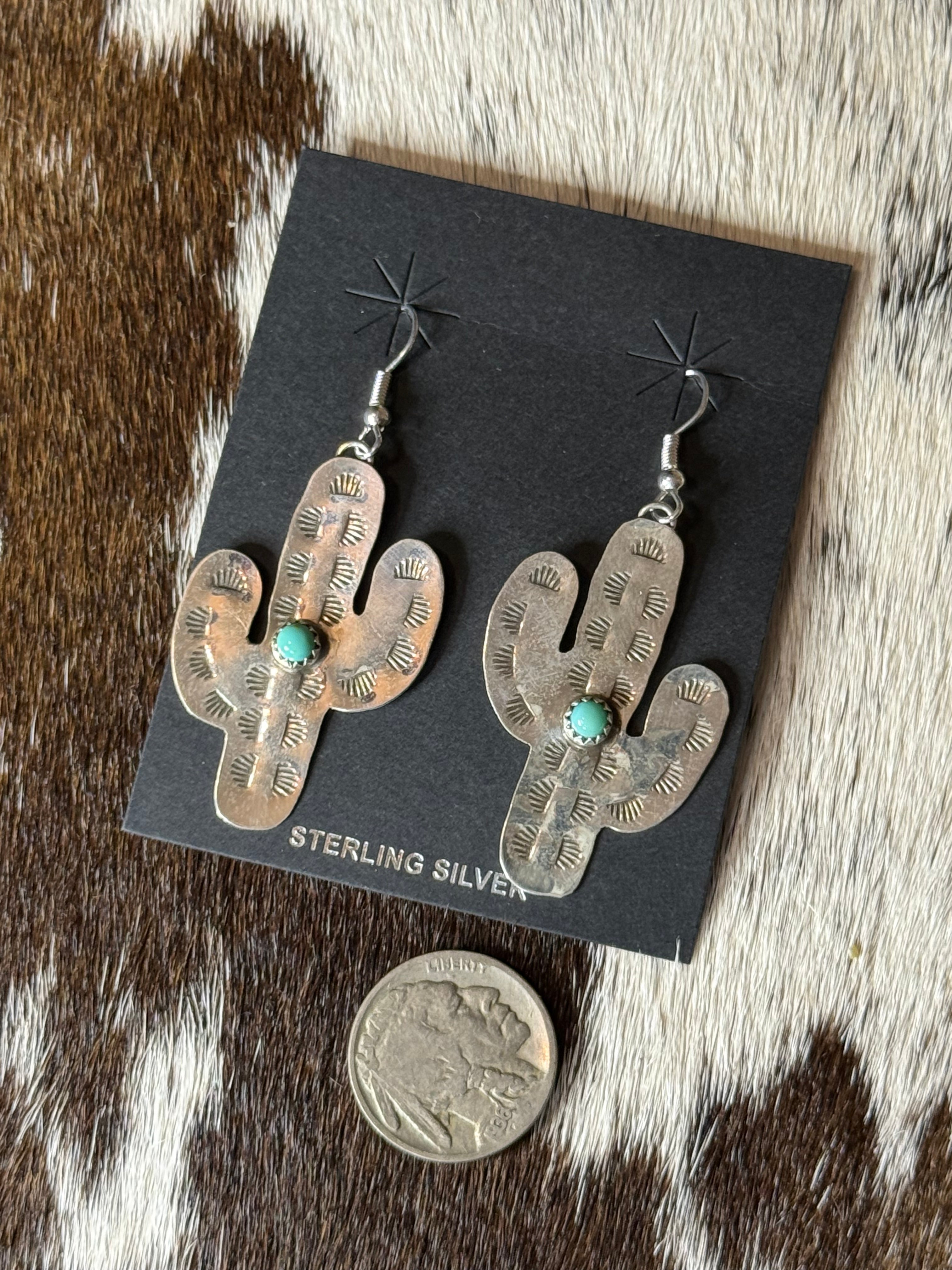 Native Made Aaron Davis Sterling Silver Cactus Earrings
Stamped AD