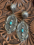 Yazzie stamped turquoise repousse earrings