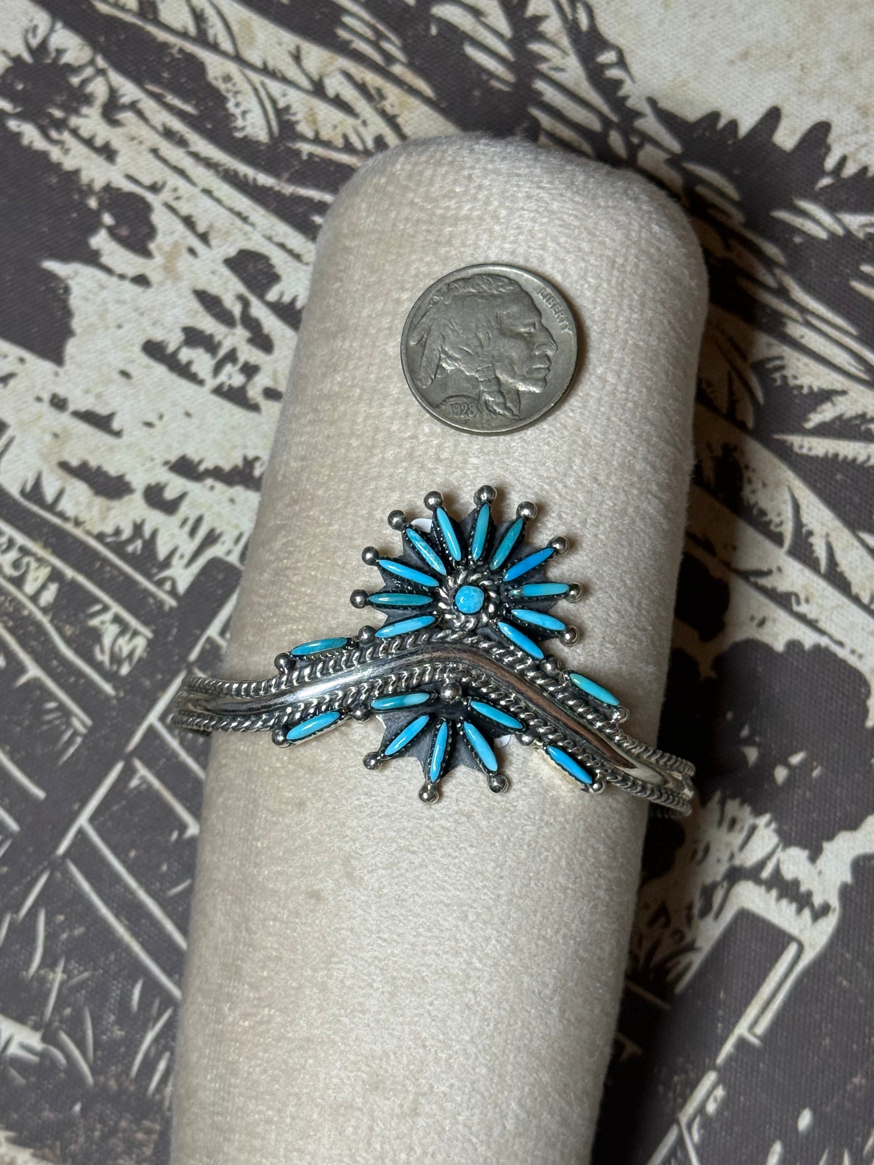 Turquoise needlepoint sterling silver sweater cuff
