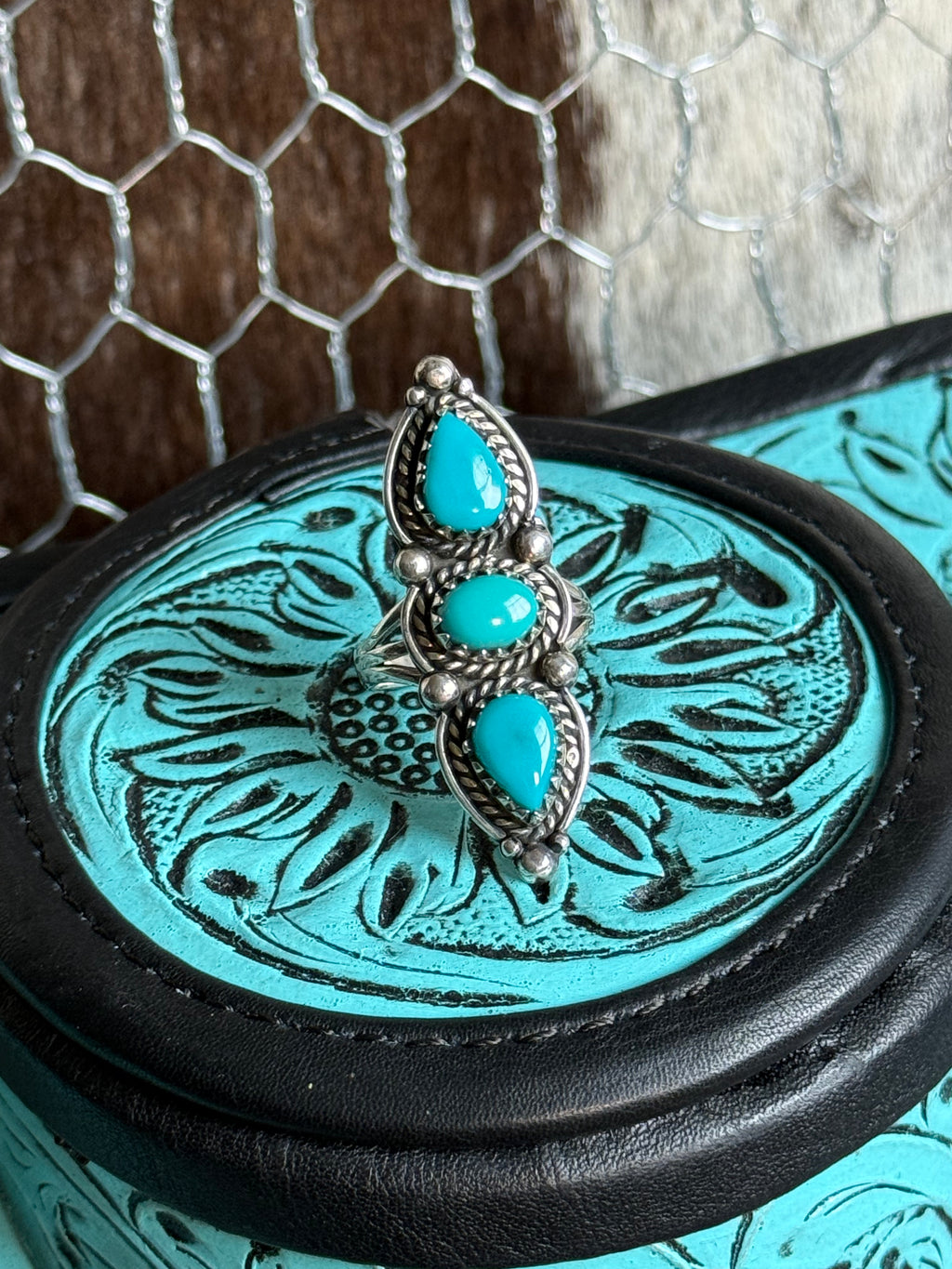 Turquoise 3 stone ring size 7