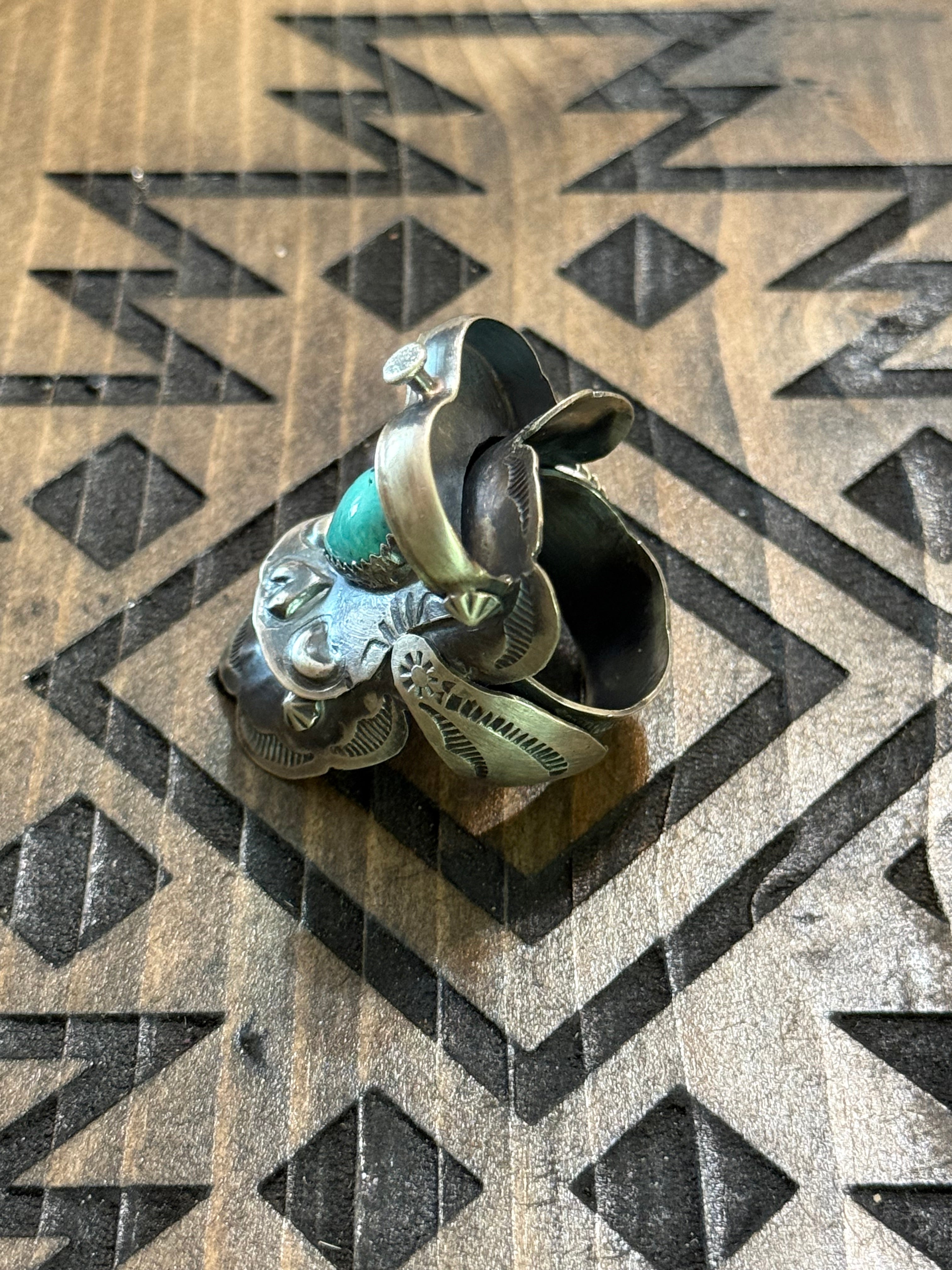 Native American Tim Yazzie turquoise saddle ring with turquoise heart