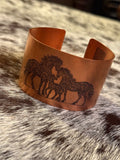 Copper horse etched cuff