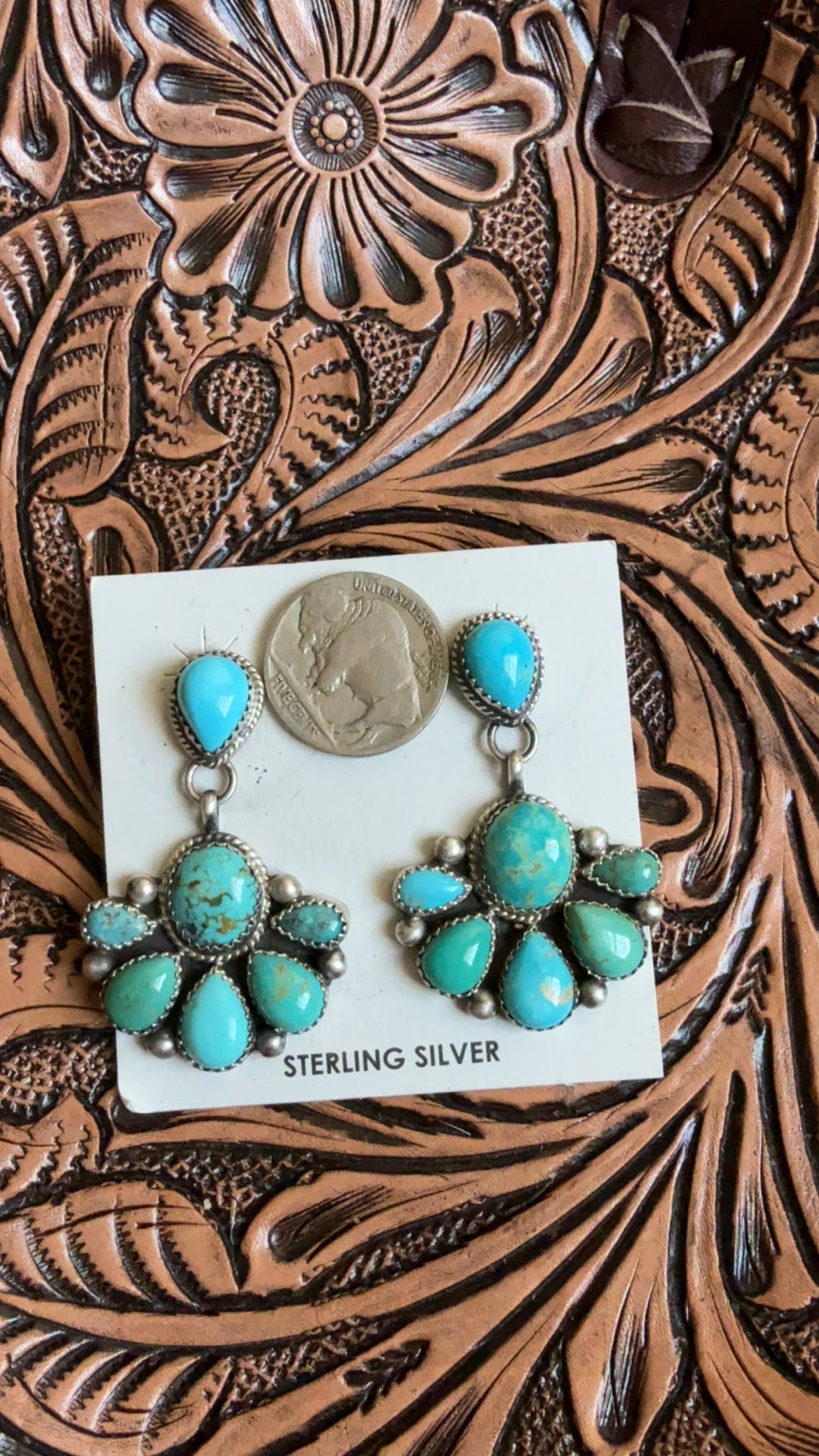Native made turquoise statement earrings