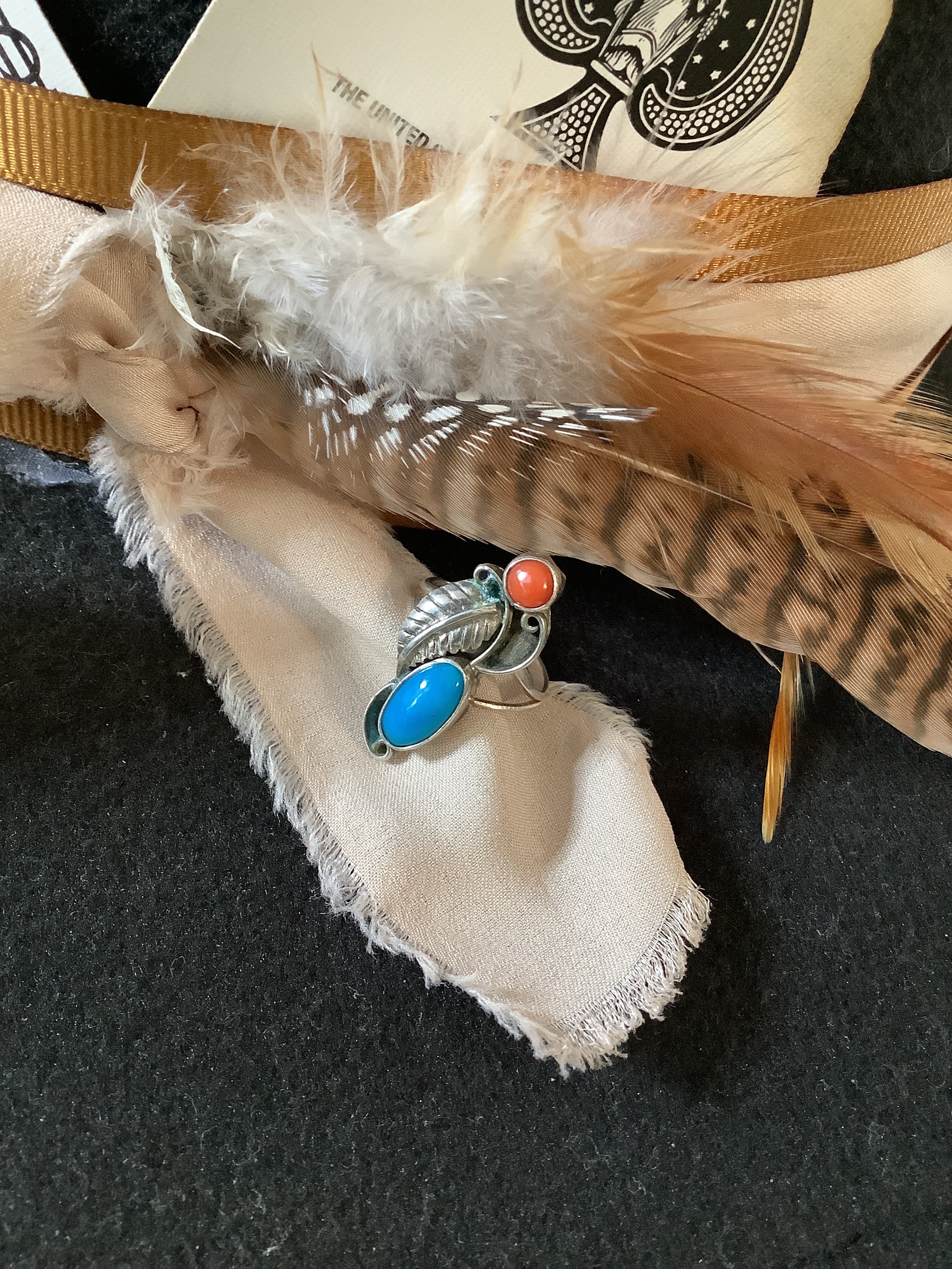 Vintage native turquoise and coral ring