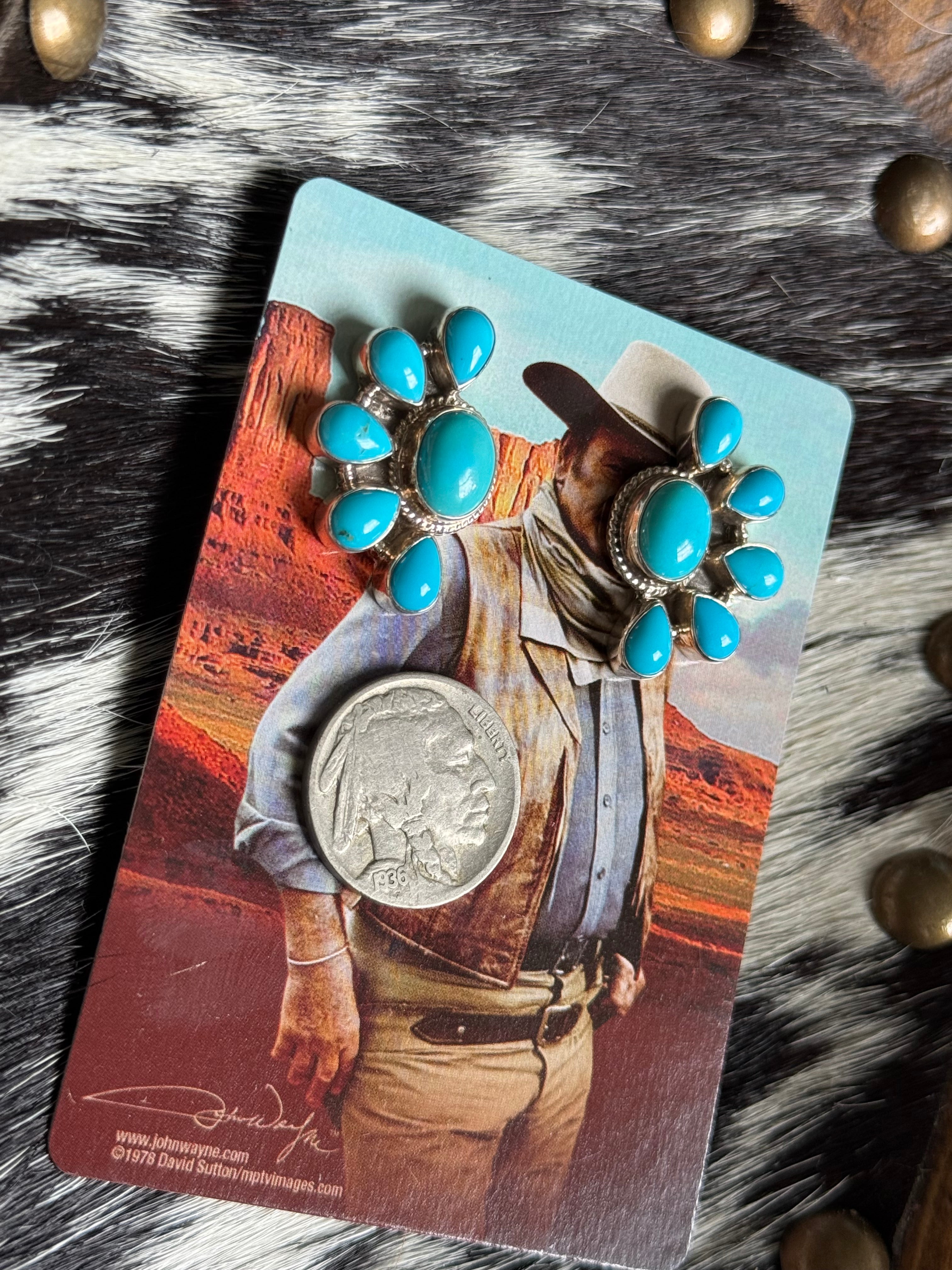 Turquoise half cluster earrings