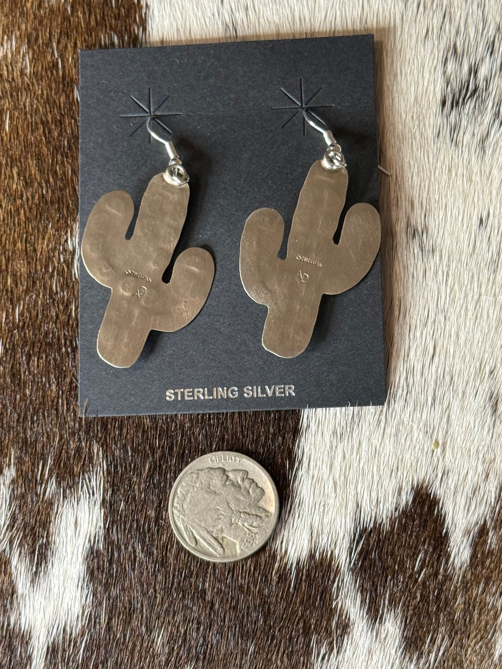 Native Made Aaron Davis Sterling Silver Cactus Earrings
Stamped AD