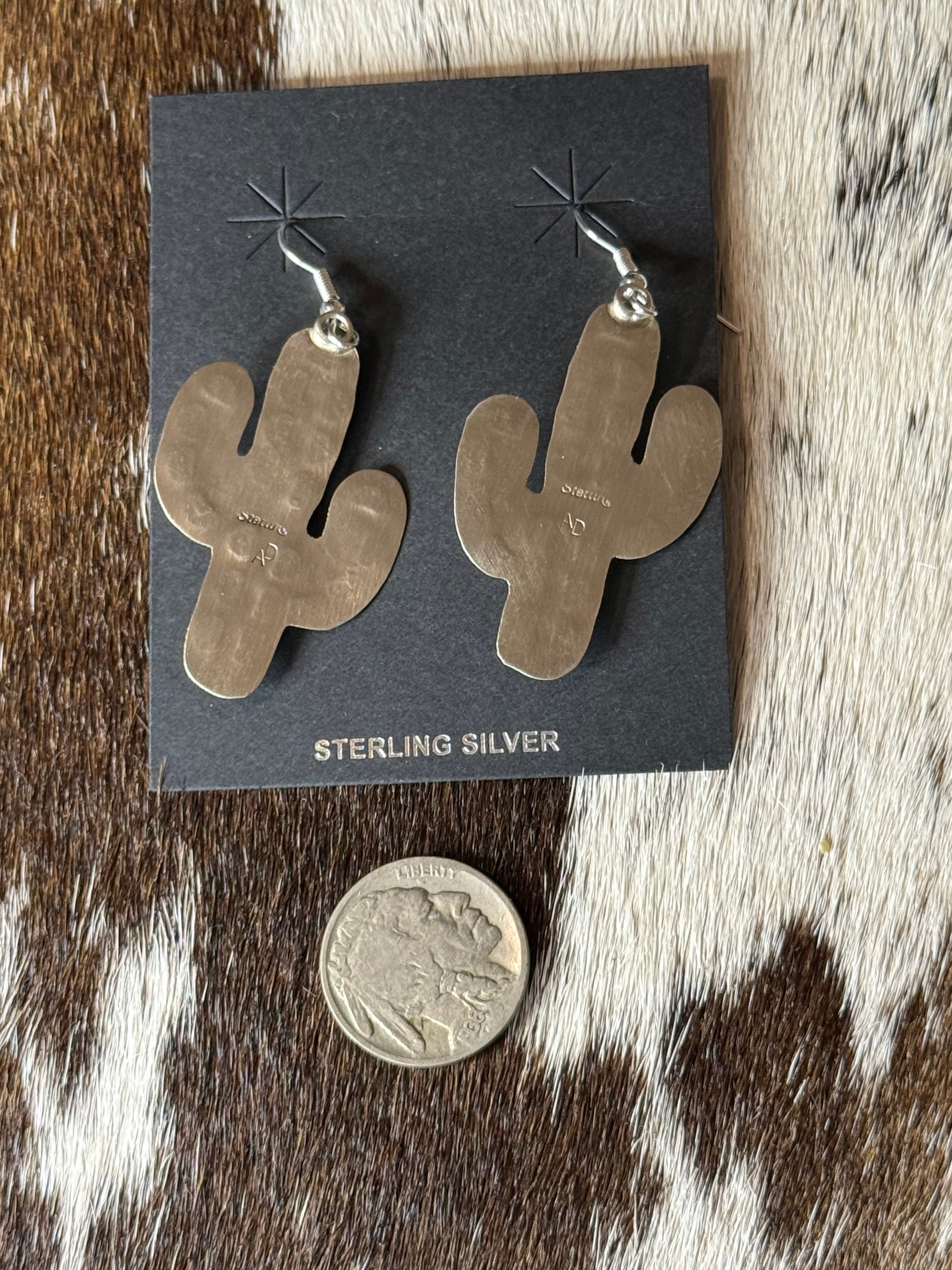 Native Made Aaron Davis Sterling Silver Cactus Earrings
Stamped AD