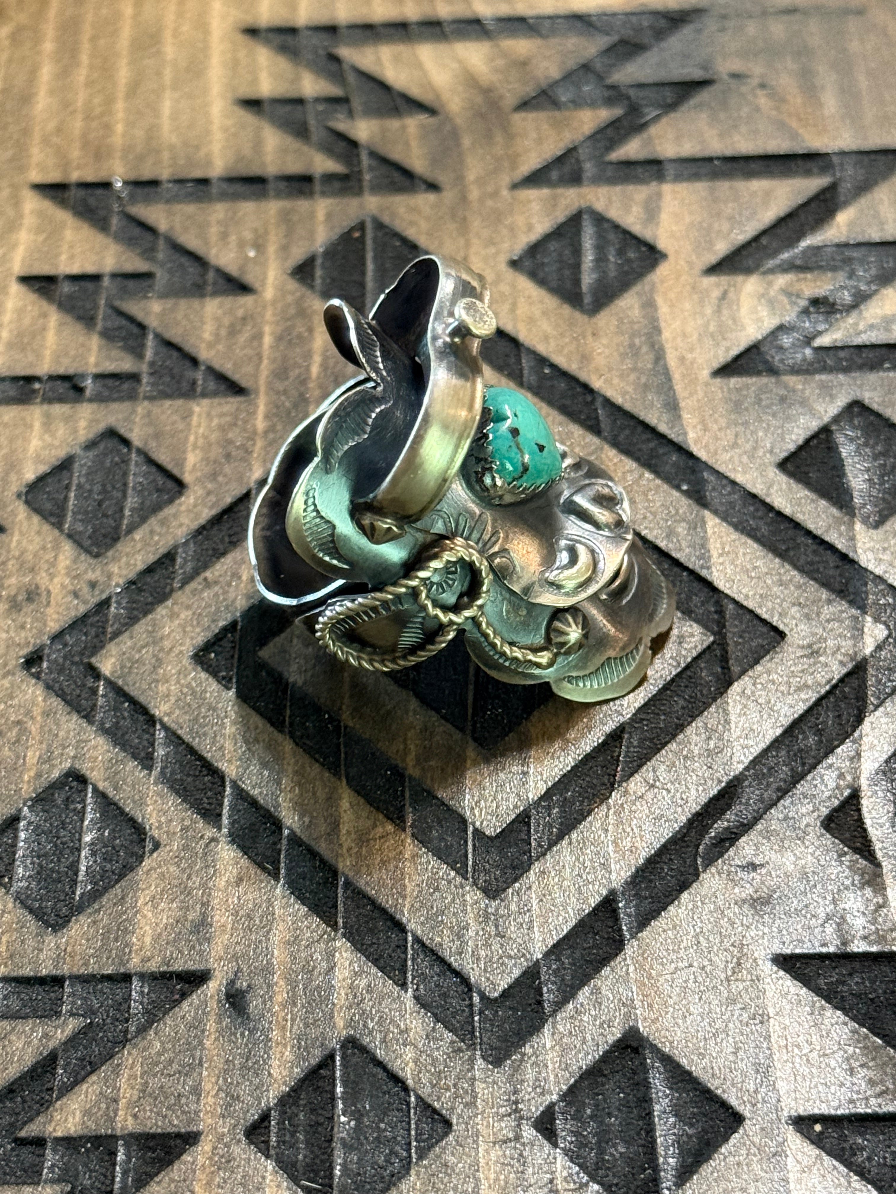 Native American Tim Yazzie turquoise saddle ring with turquoise heart