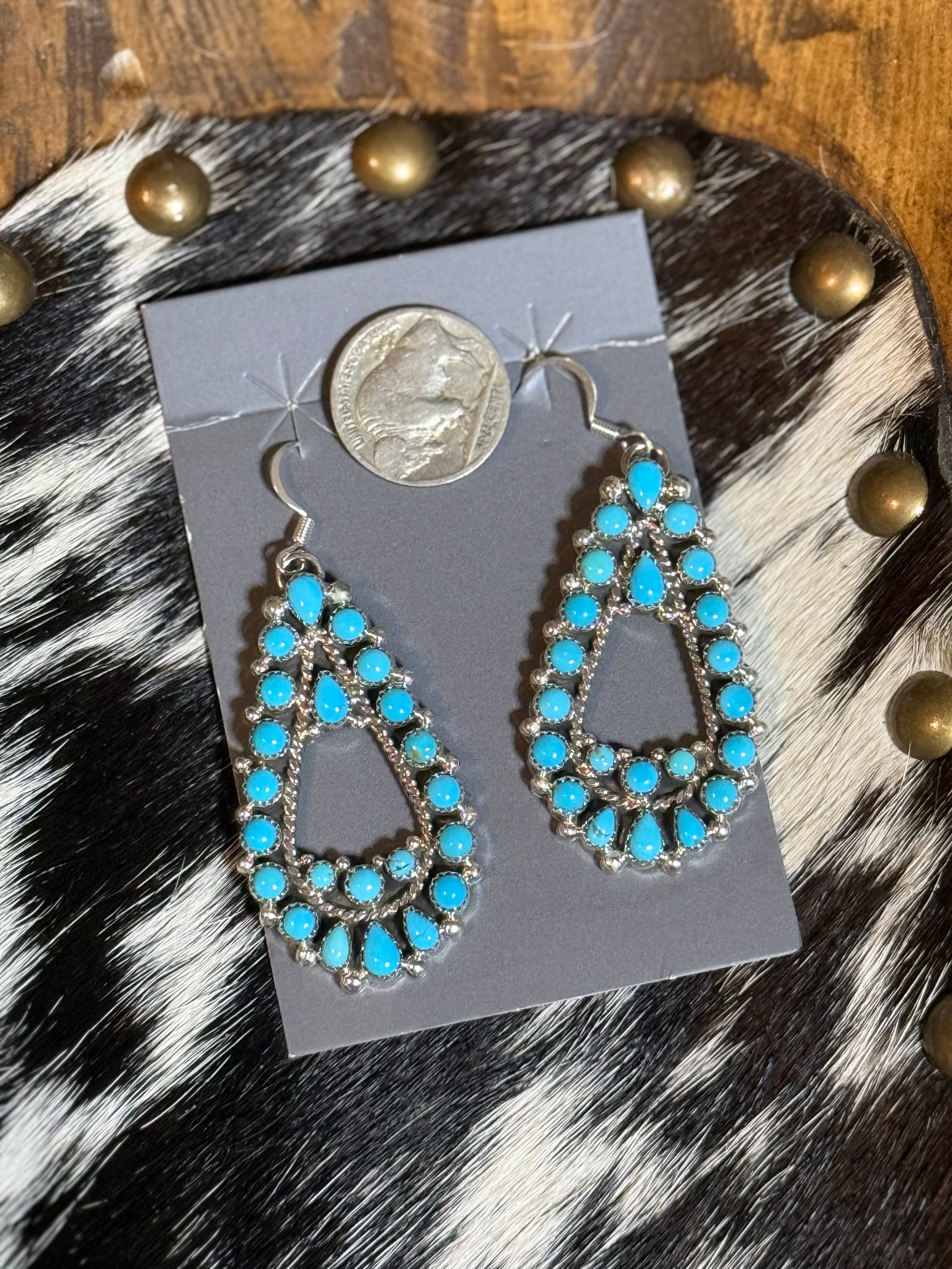 Native made turquoise teardrop earrings