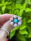 Navajo Charlene Yazzie pink conch and turquoise ring
