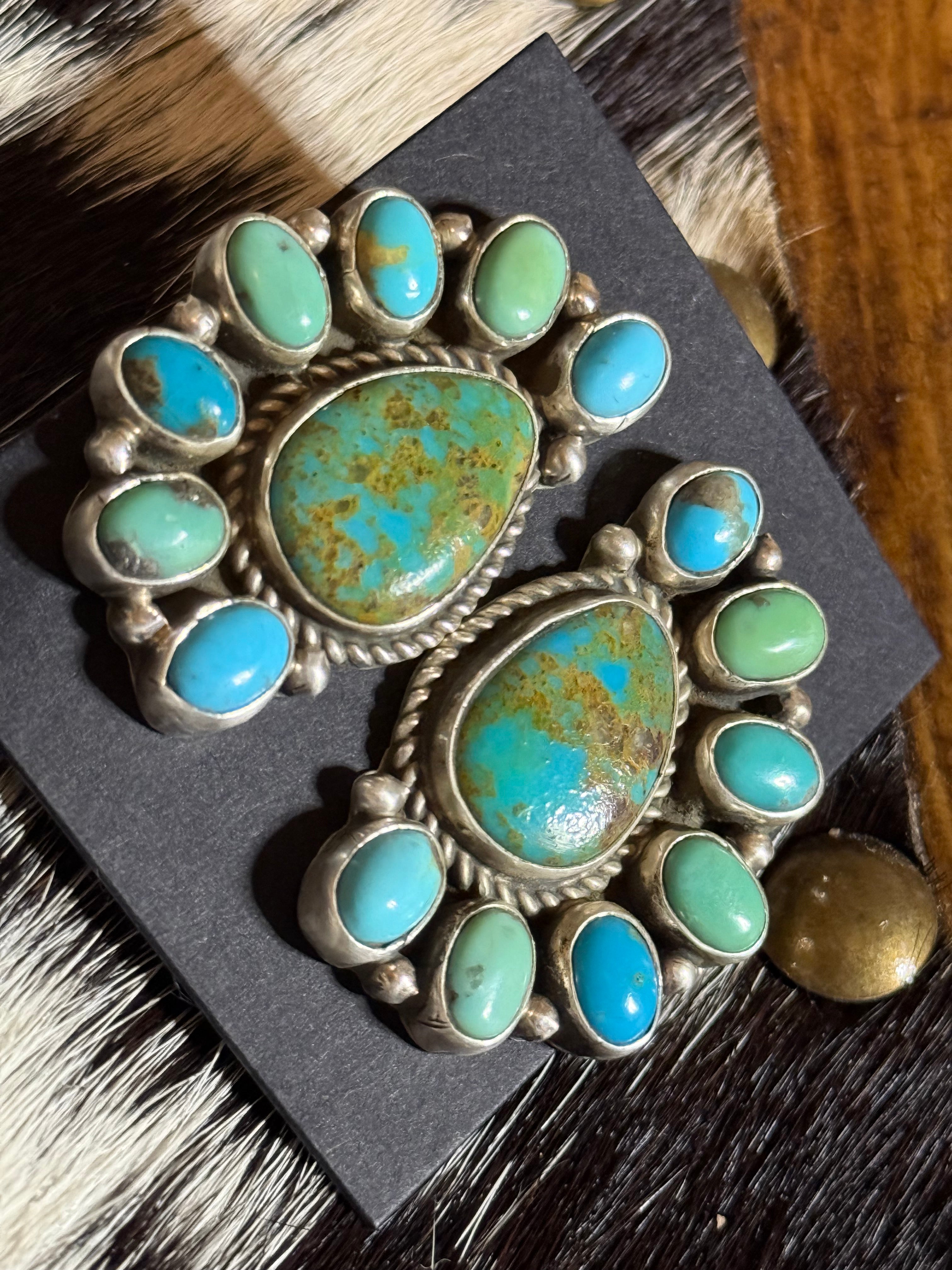Navajo Geraldine James turquoise half cluster earrings