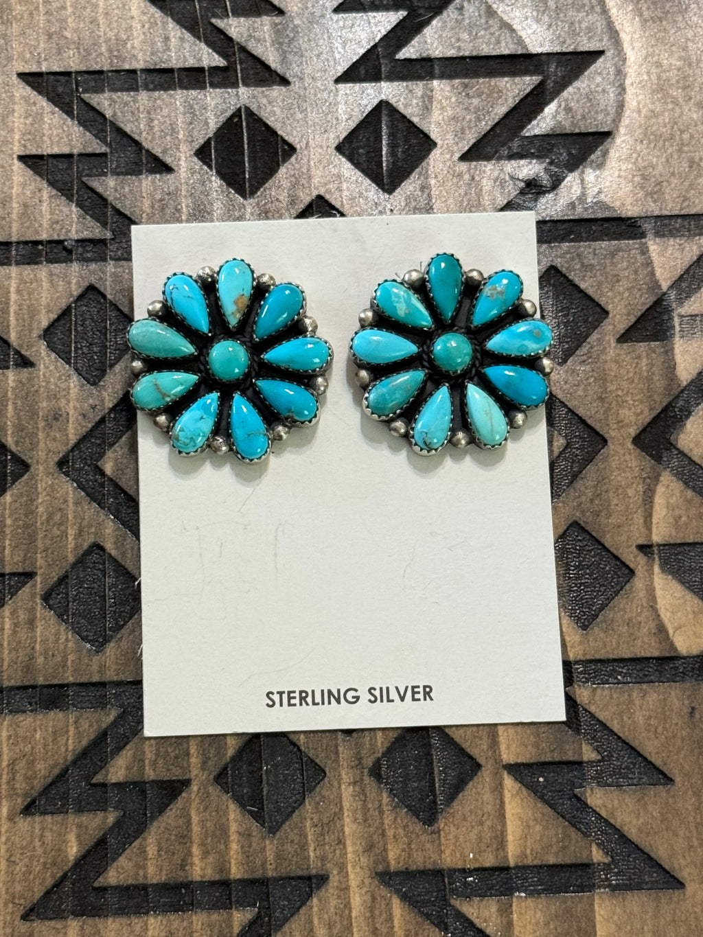Native American Debra Smith handmade turquoise cluster earrings