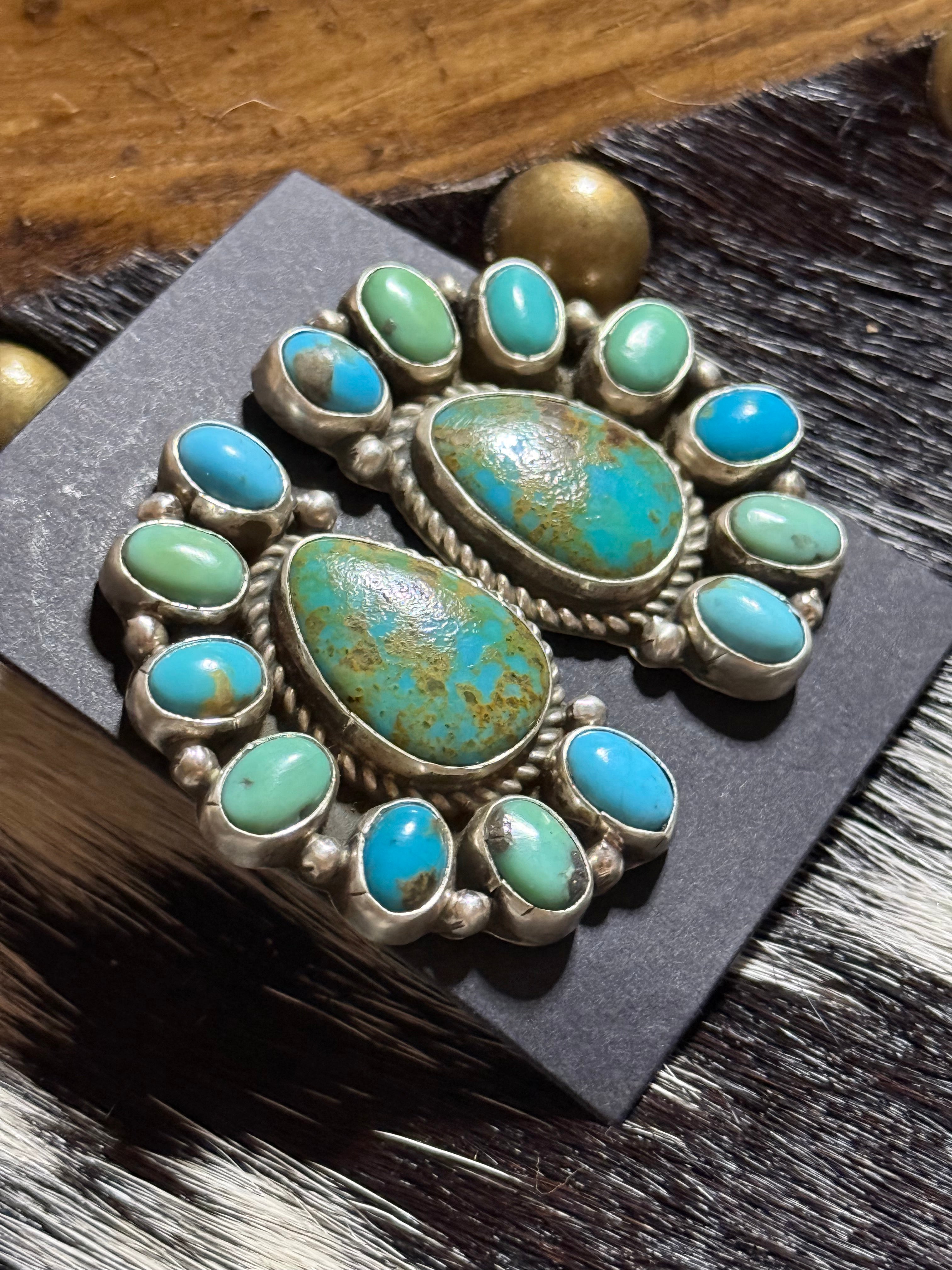 Navajo Geraldine James turquoise half cluster earrings