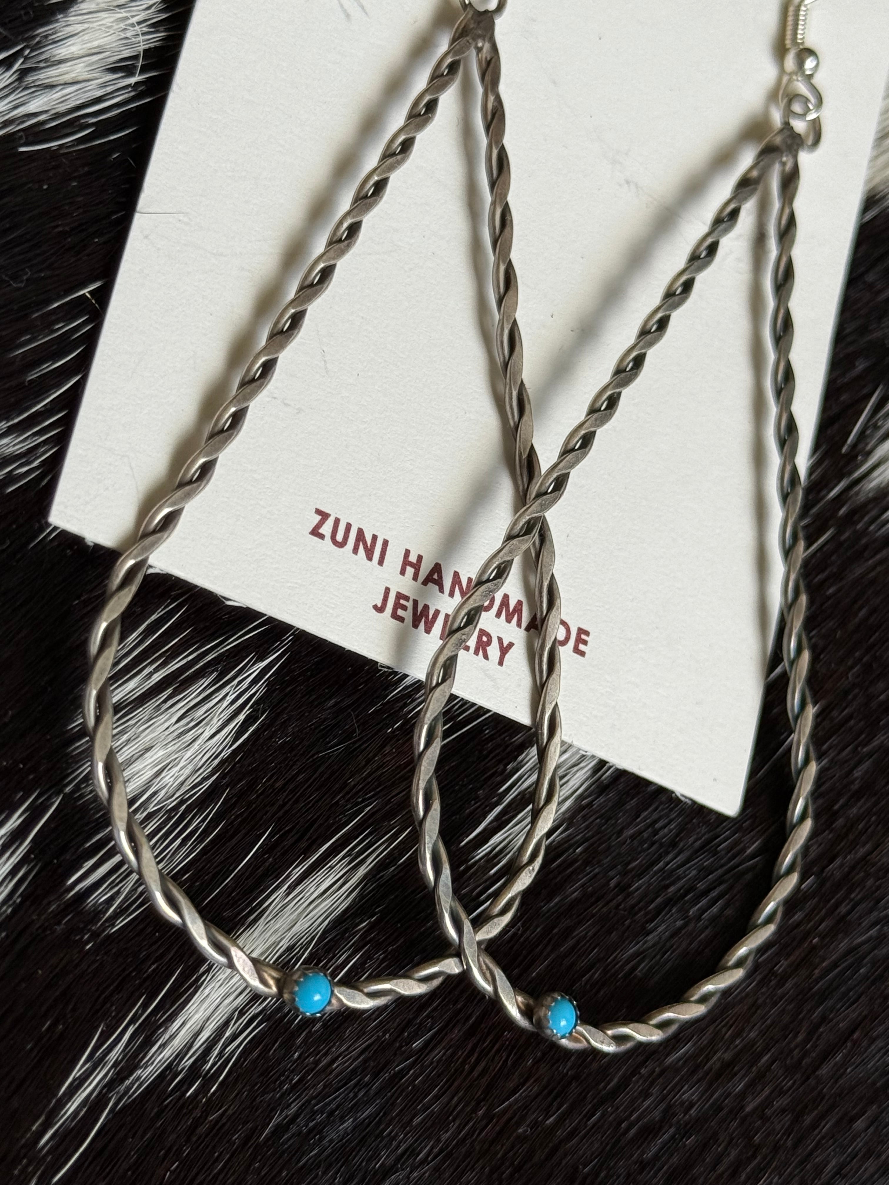 Zuni handmade teardrop turquoise earrings