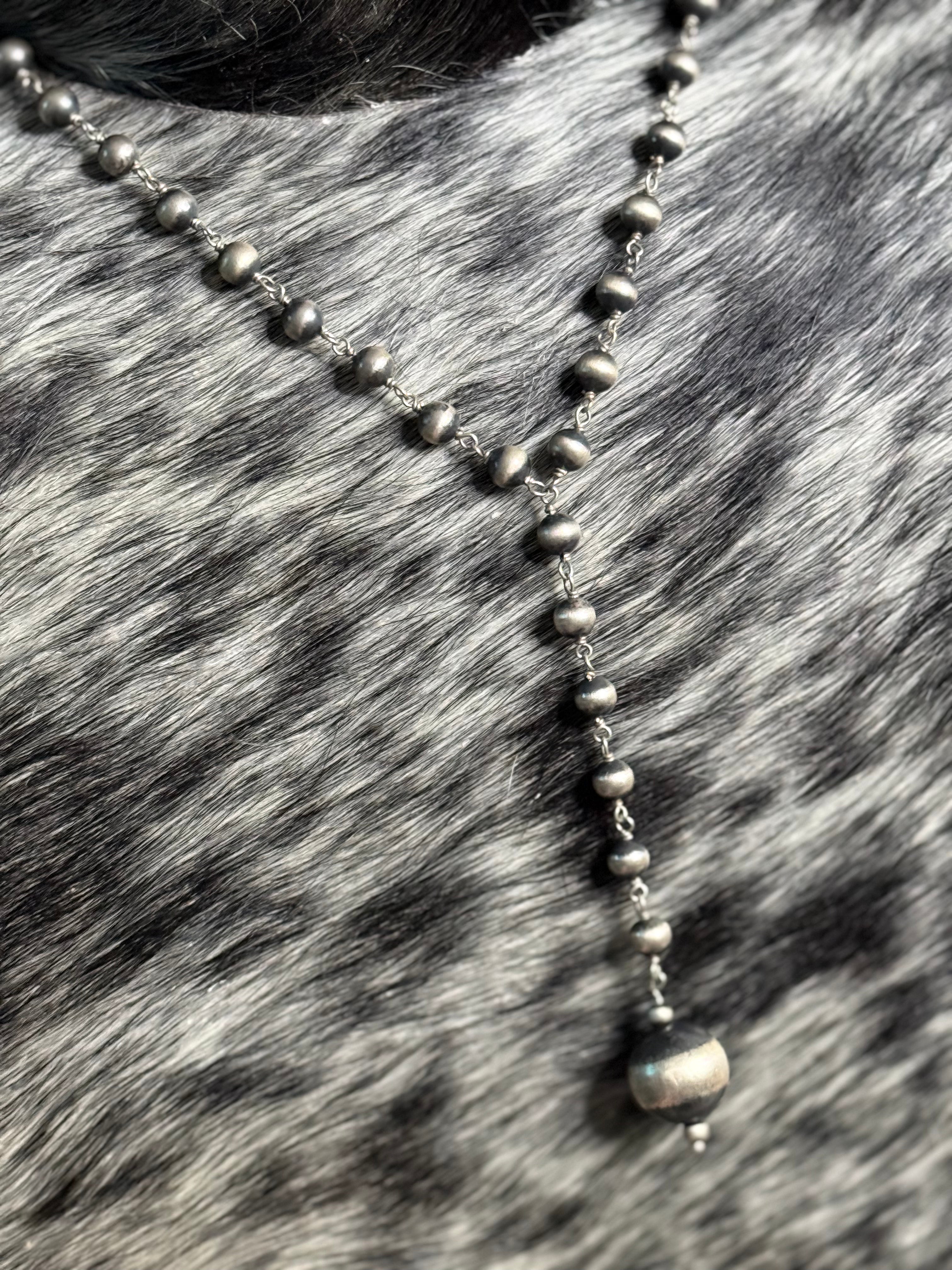 Sterling silver rosary lariat necklace
