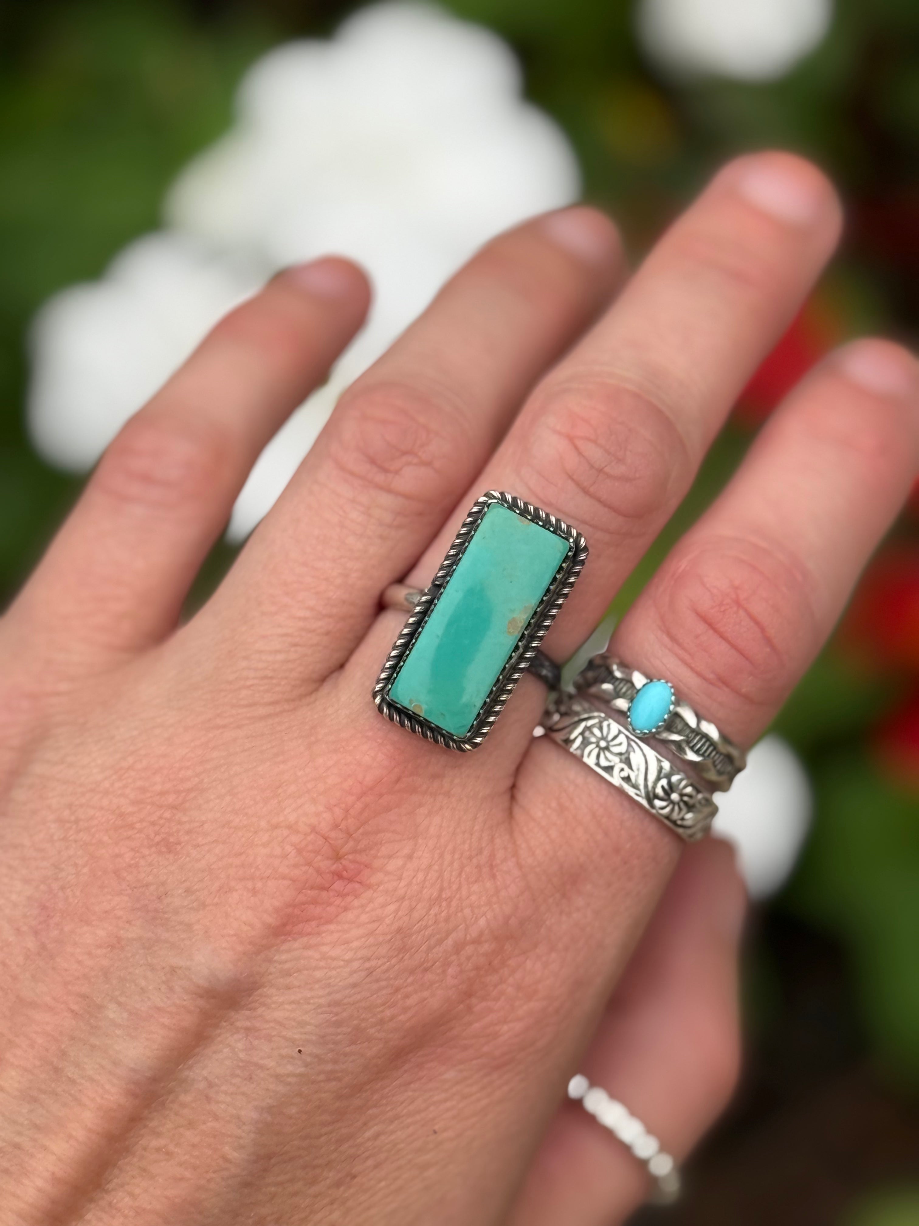 Navajo Tia Long turquoise bar ring