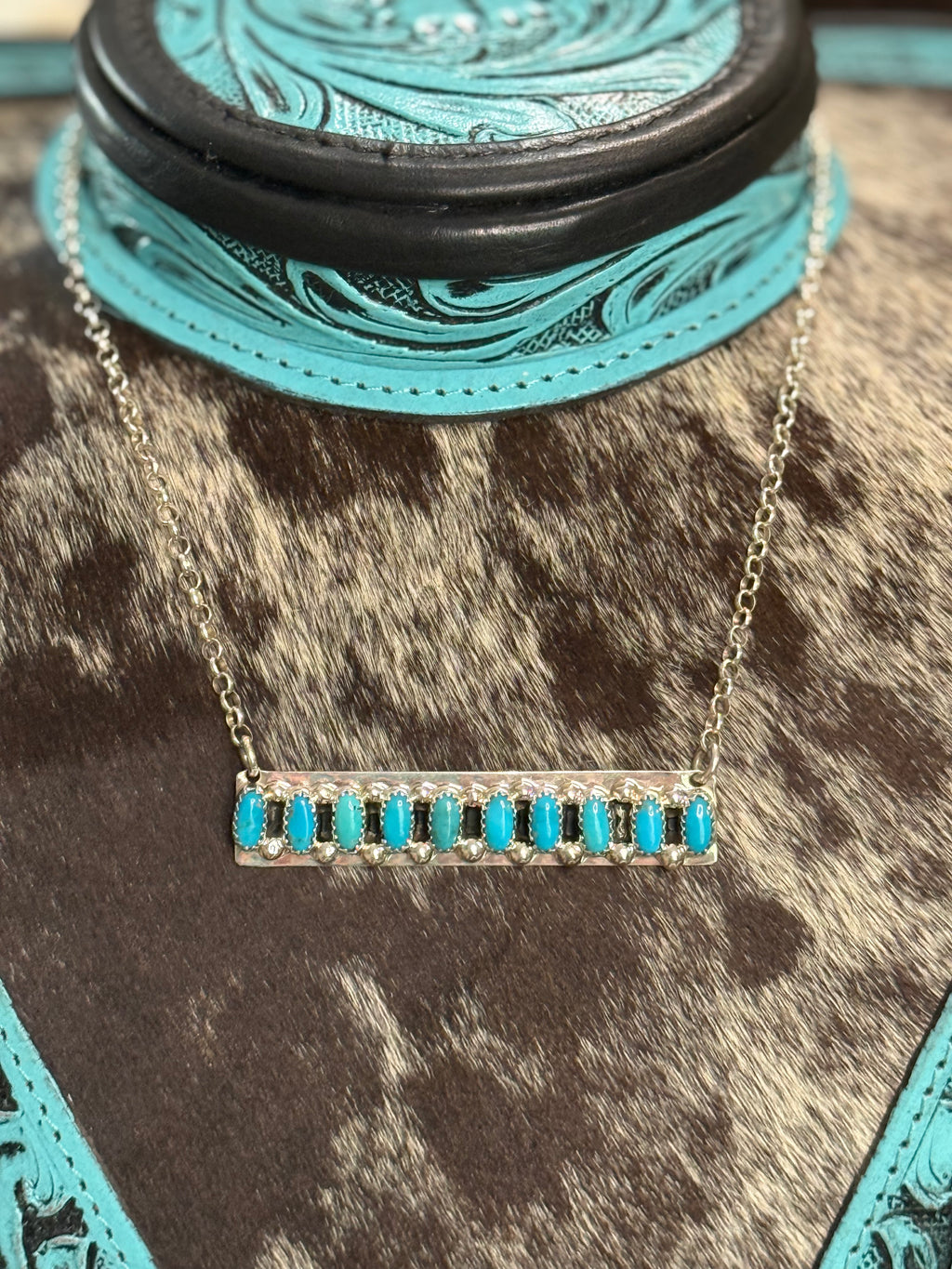 Native turquoise 10 stone bar necklace
