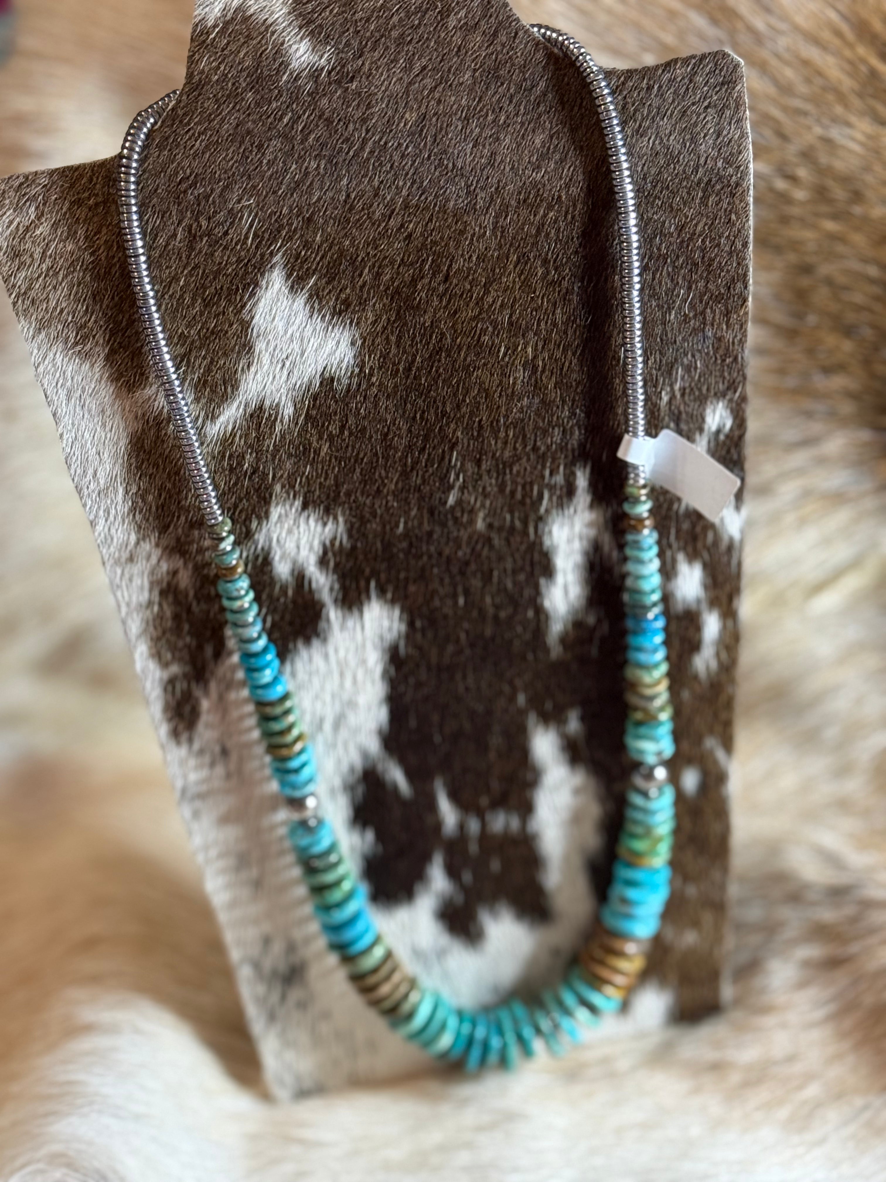 Graduated Turquoise flat bead necklace