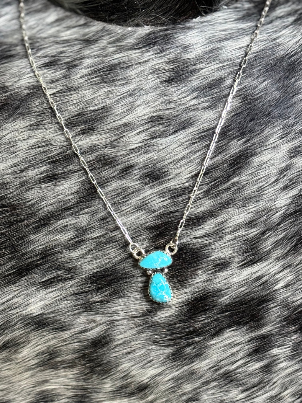 White water turquoise 2 stone necklace