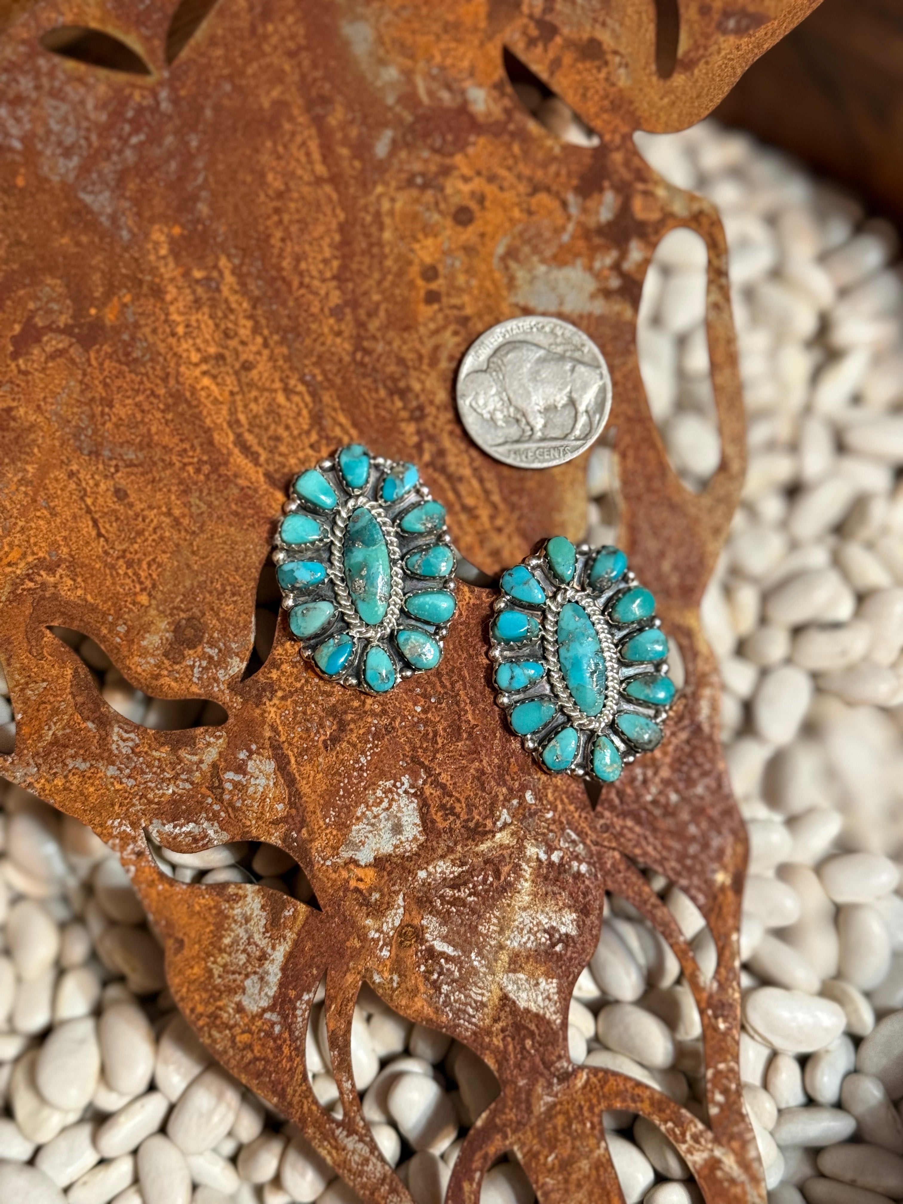 Native American Navajo turquoise cluster earrings by Davina Benally