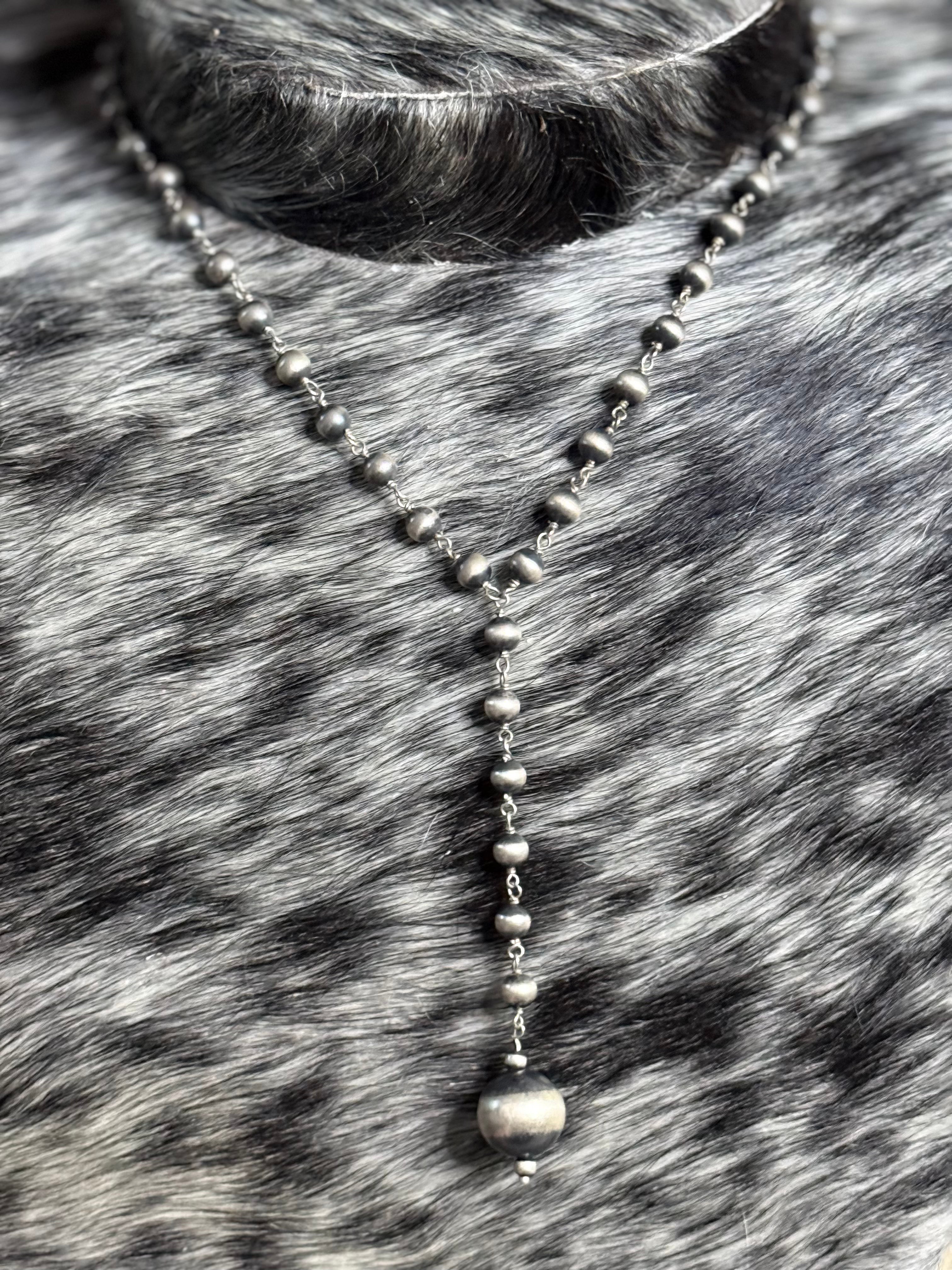 Sterling silver rosary lariat necklace