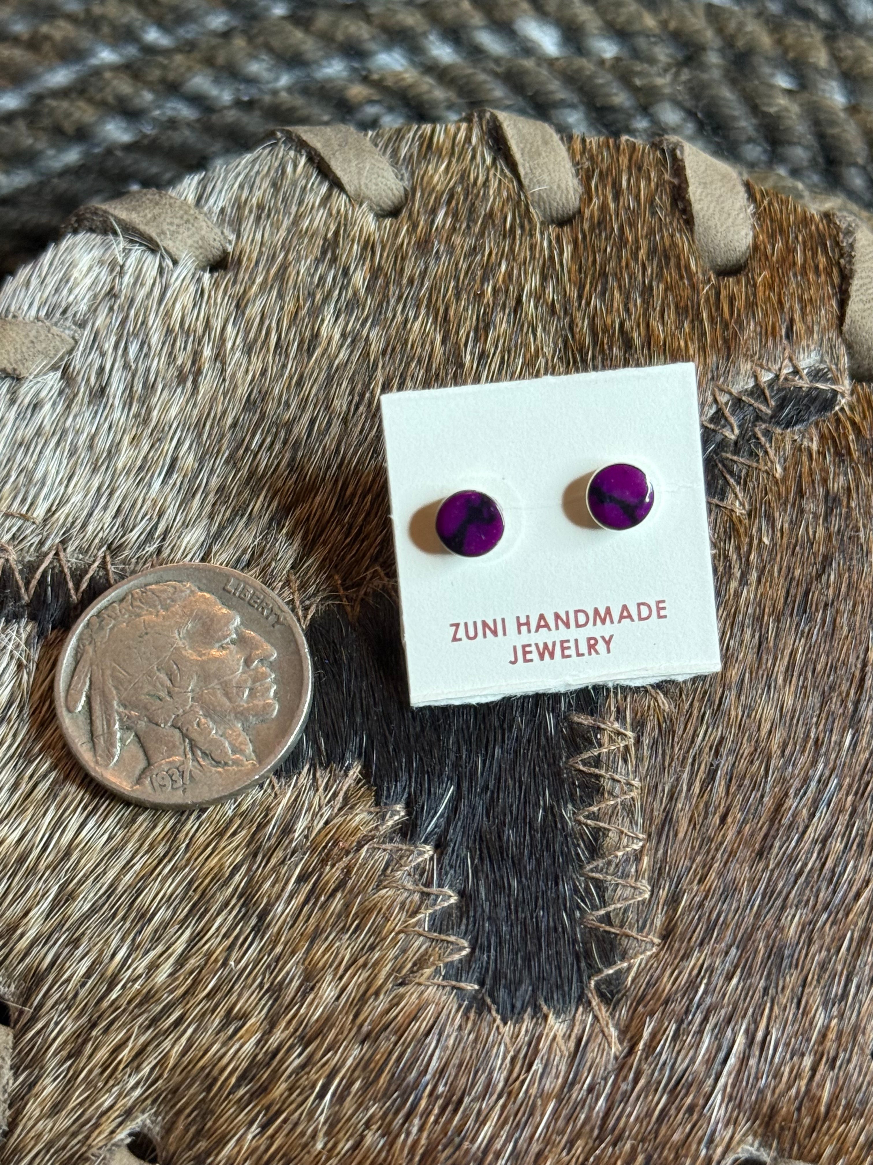 Zuni handmade purple spiny stud earrings