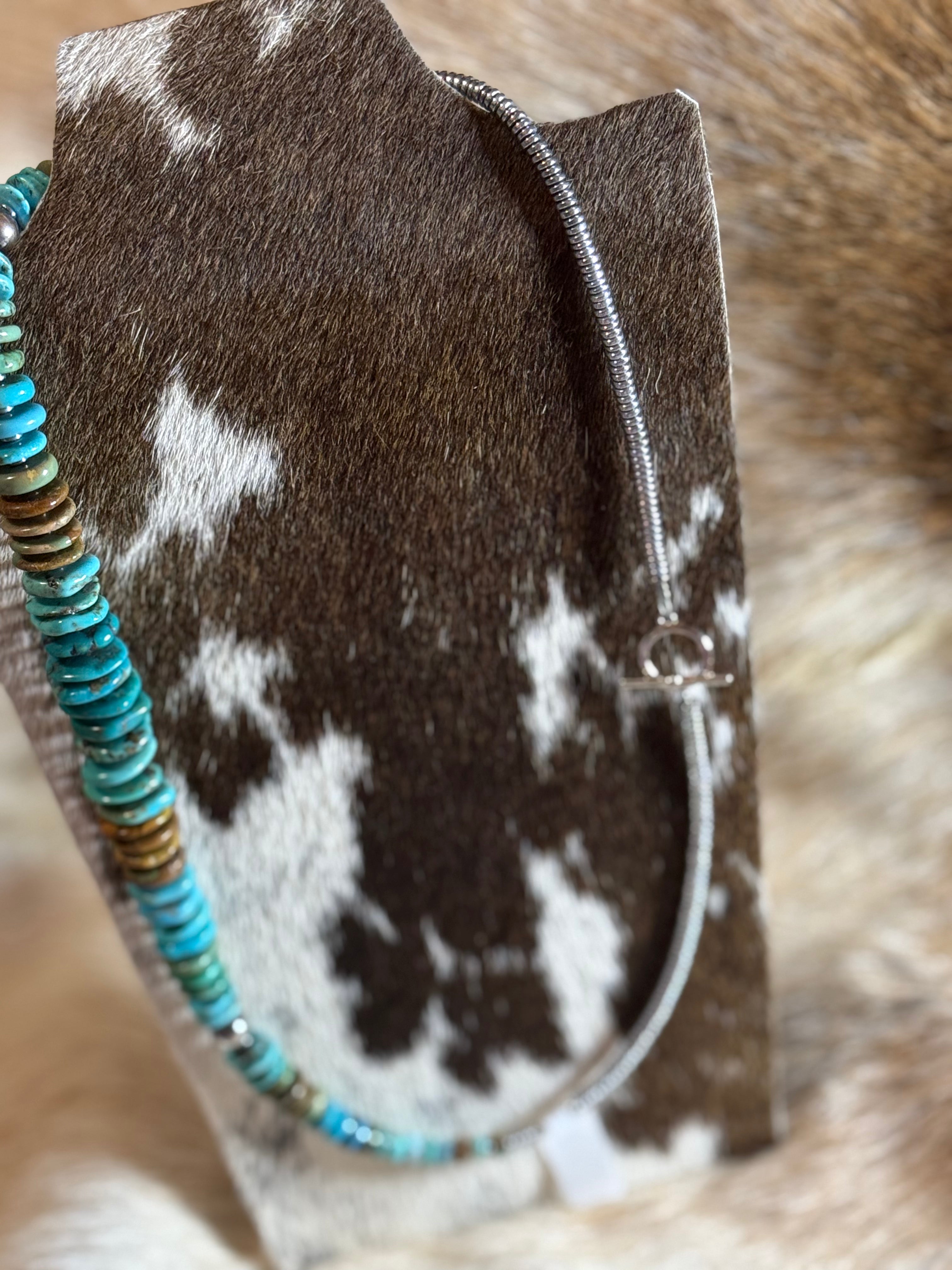 Graduated Turquoise flat bead necklace