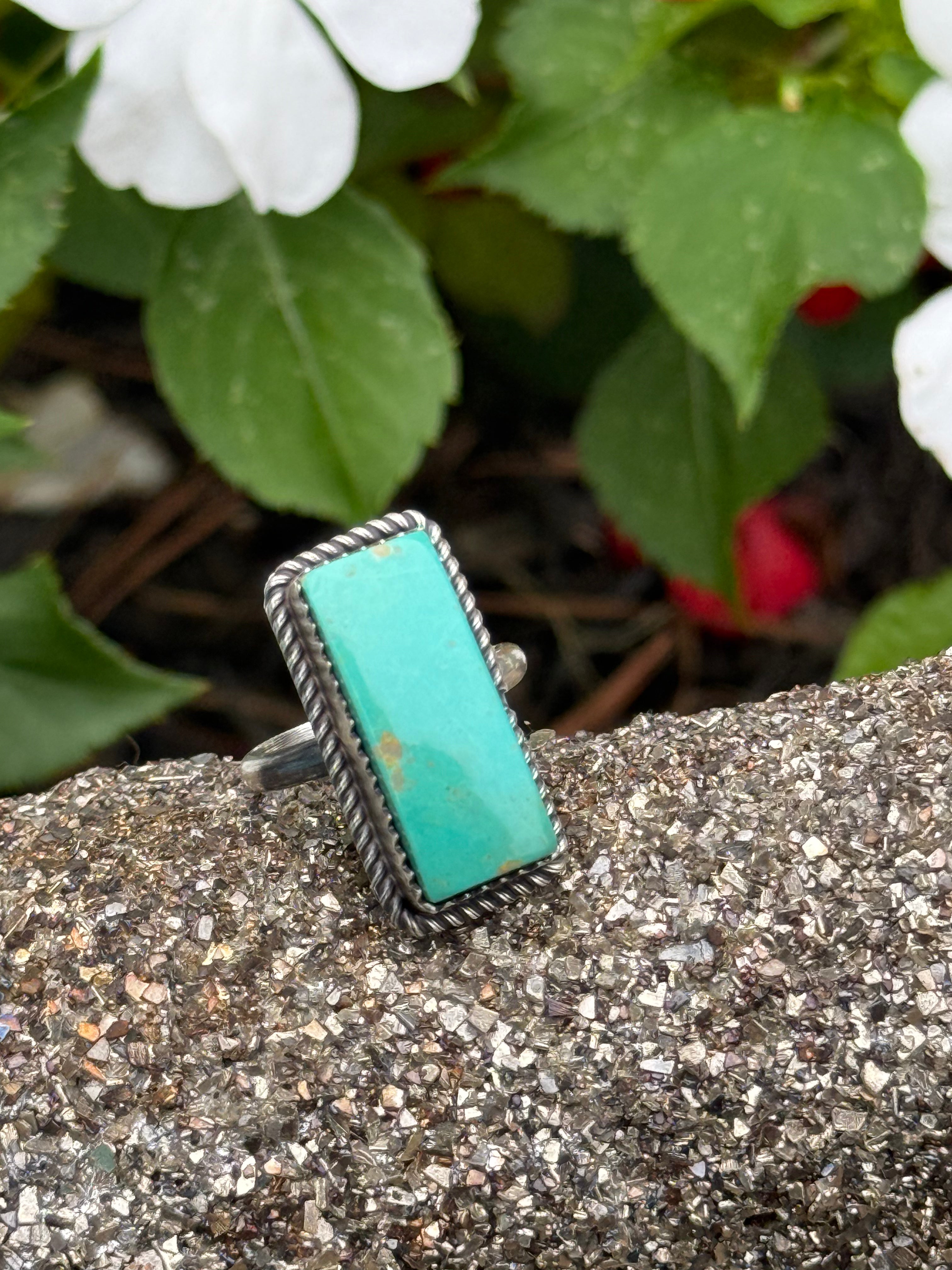Navajo Tia Long turquoise bar ring