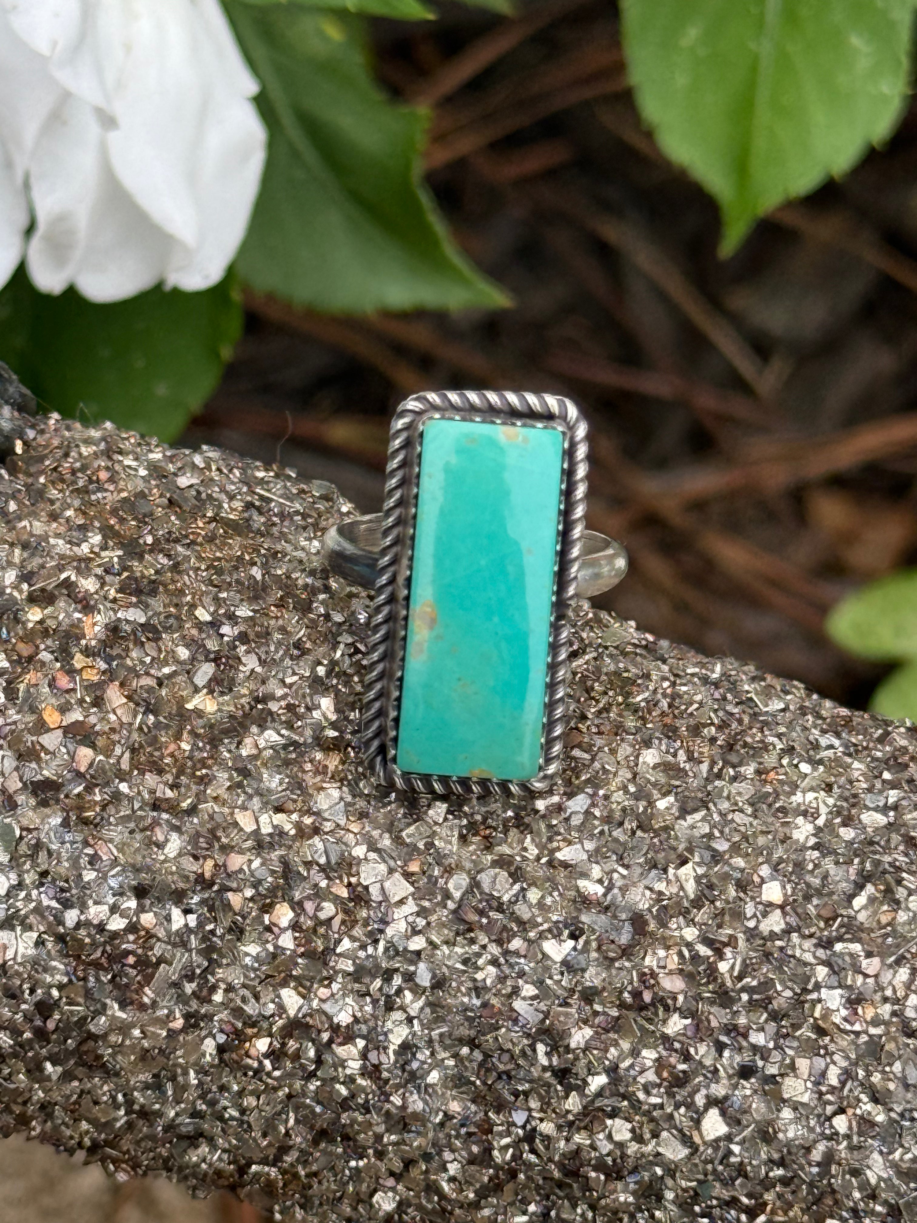 Navajo Tia Long turquoise bar ring