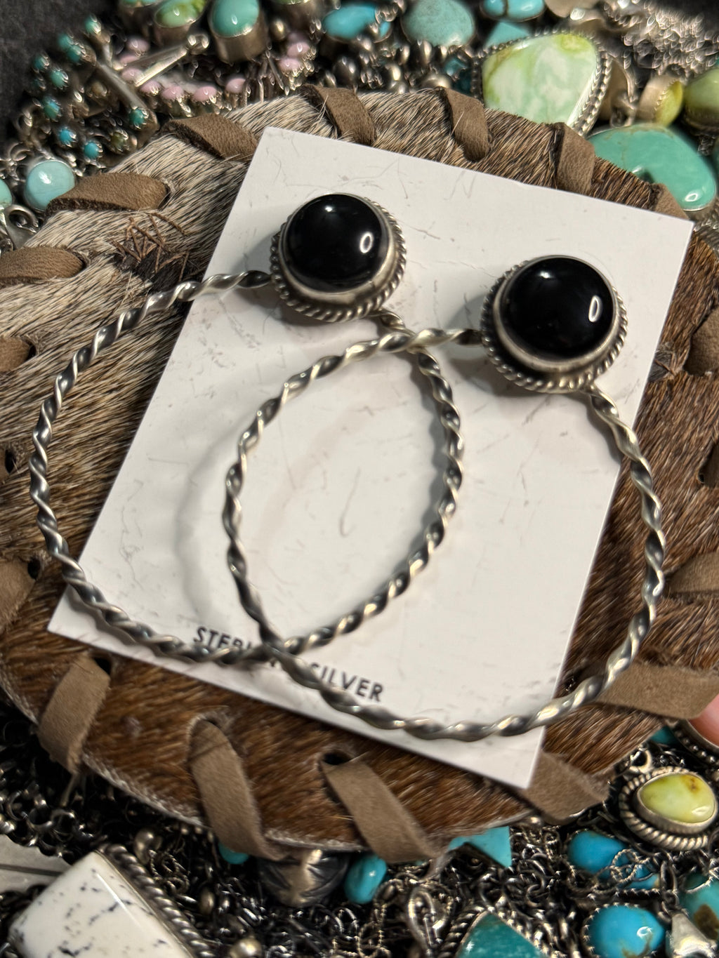 Native Eloise Kee black onyx hoop earrings