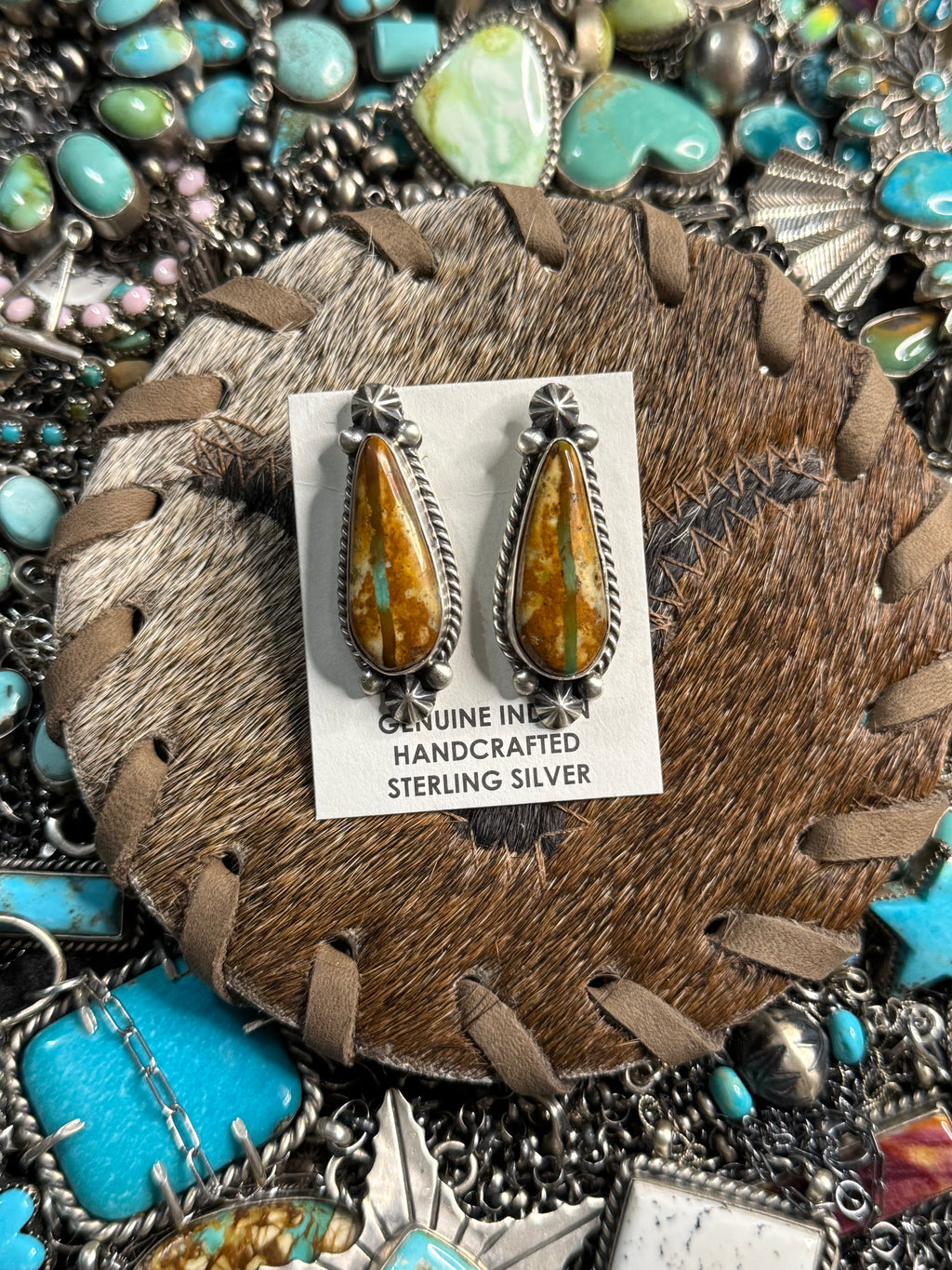 Native Royston ribbon turquoise large stud earrings
