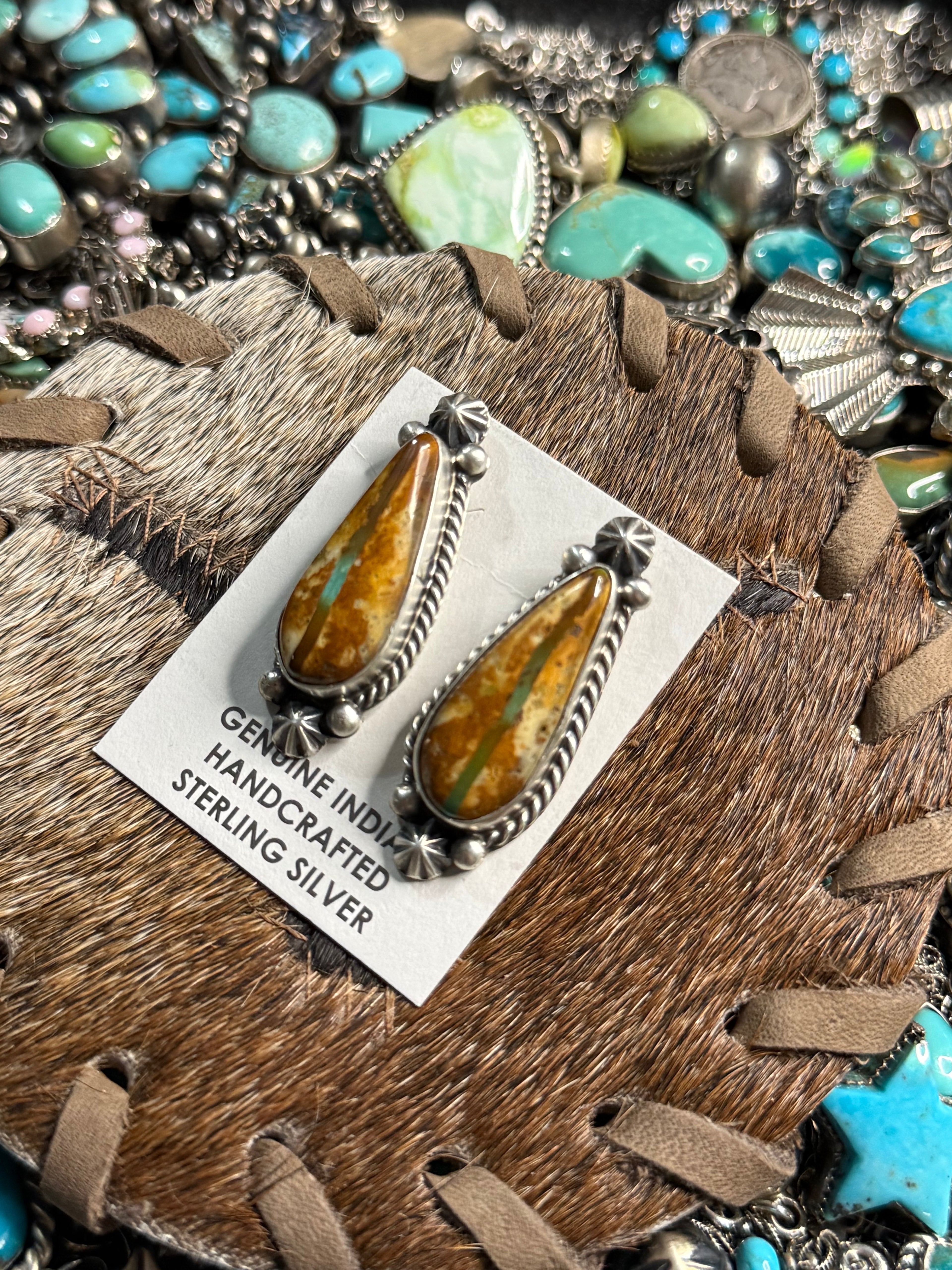 Native Royston ribbon turquoise large stud earrings